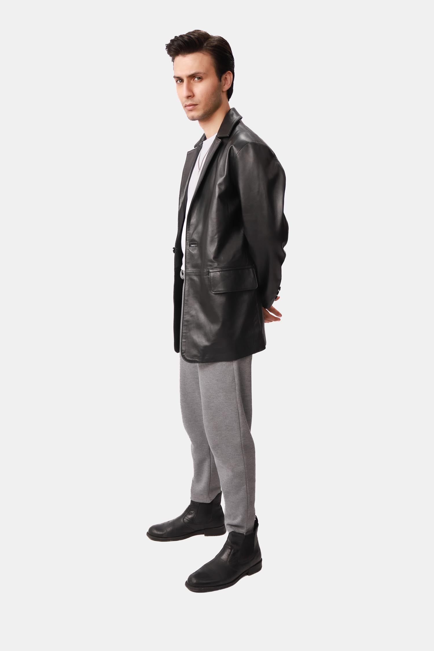 Black Matte Finish Leather Blazer