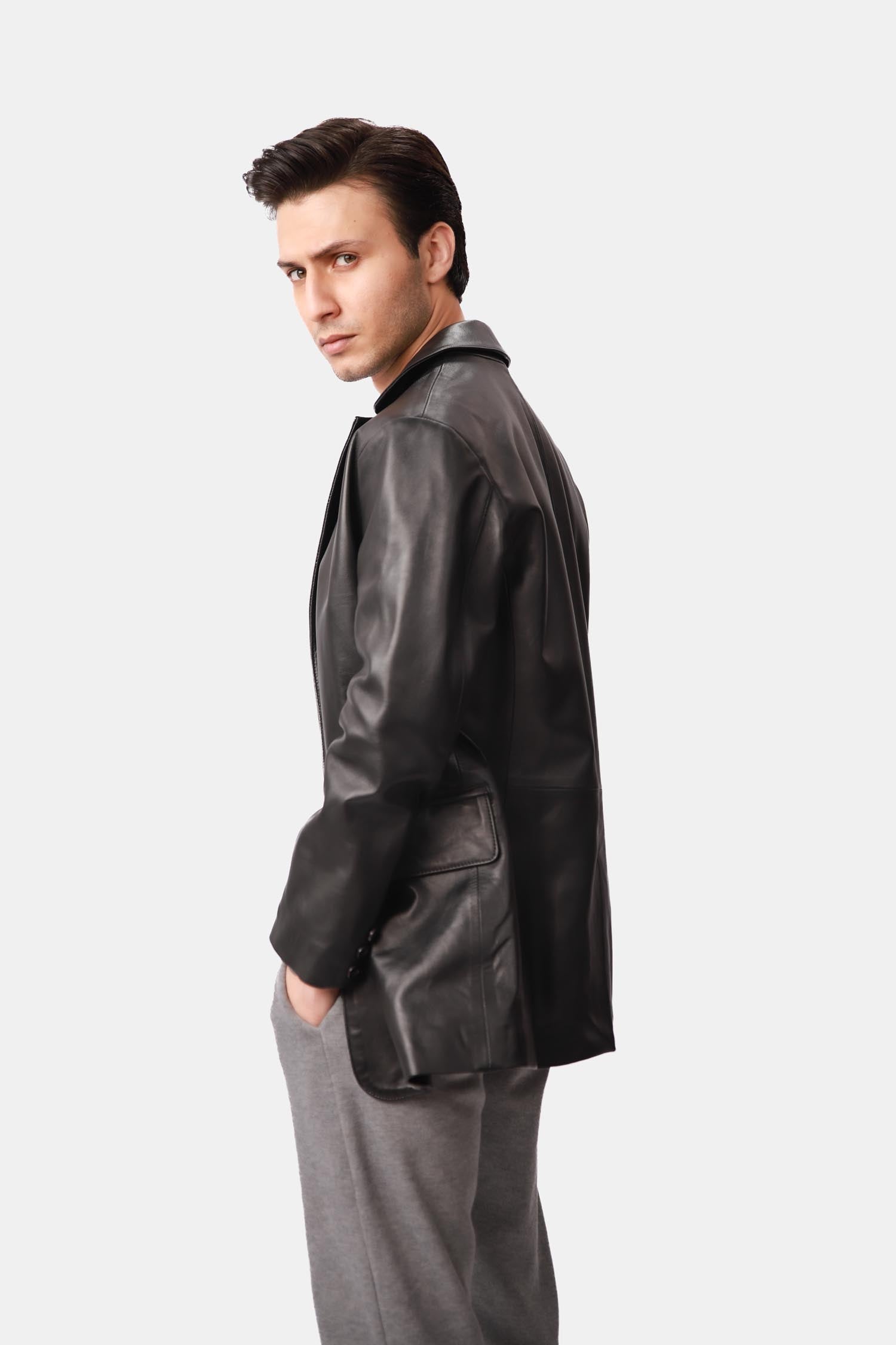 Black Matte Finish Leather Blazer