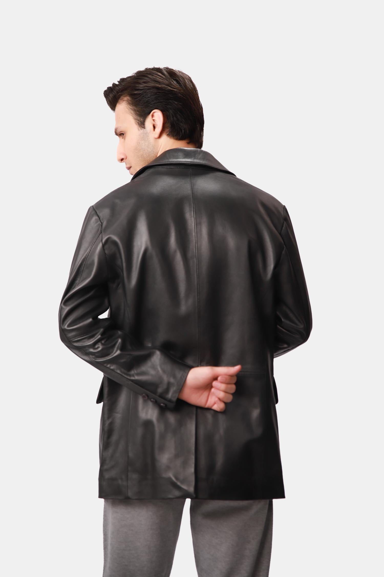 Black Matte Finish Leather Blazer