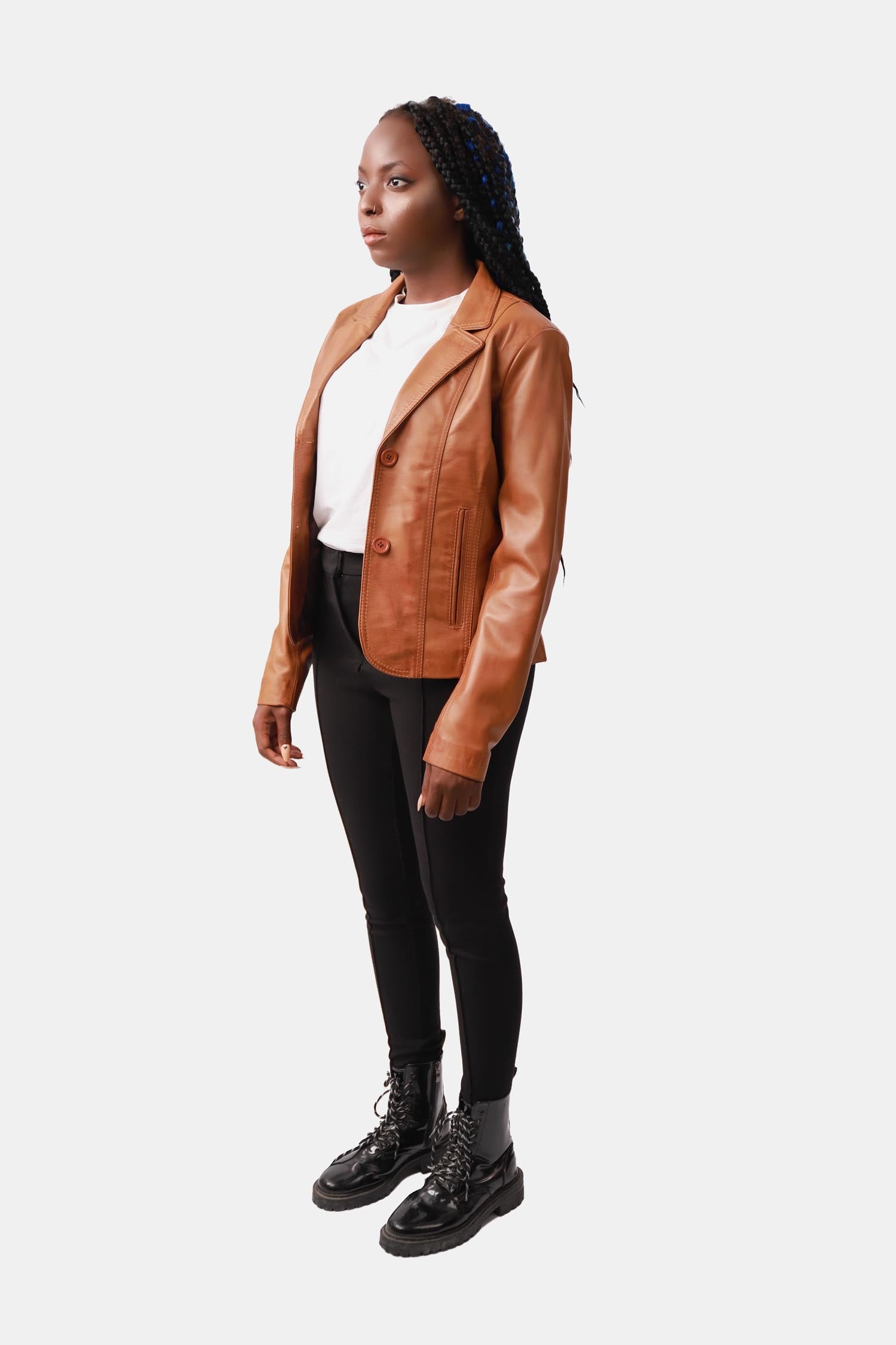Brown Leather Blazer For Women