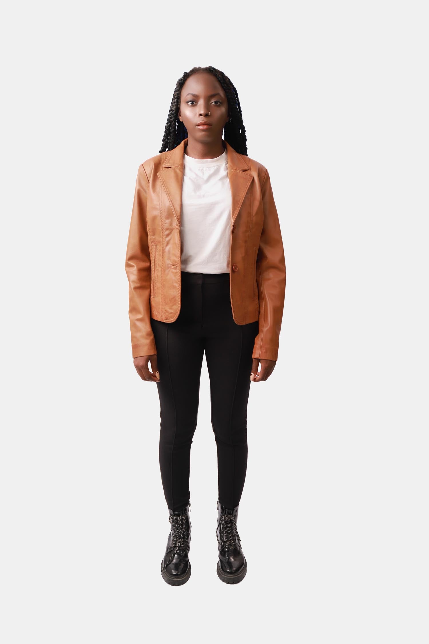 Brown Leather Blazer For Women