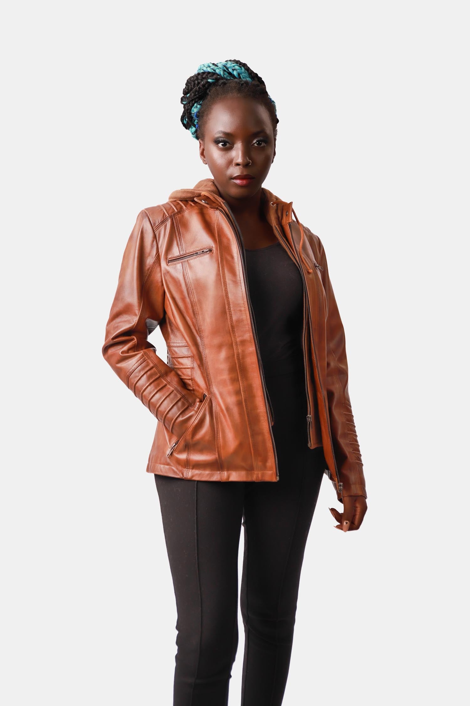 Brown Leather Hooded Jacket