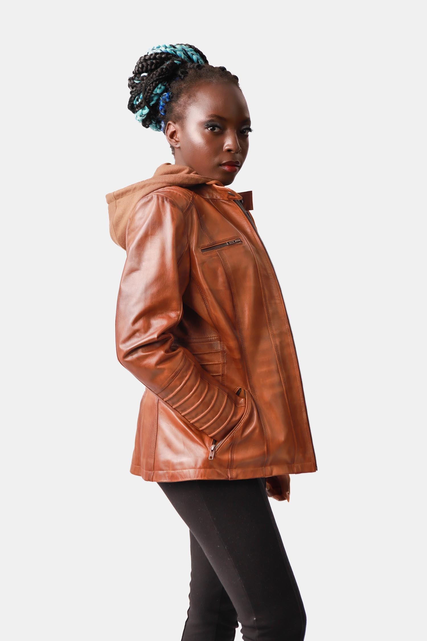 Brown Leather Hooded Jacket