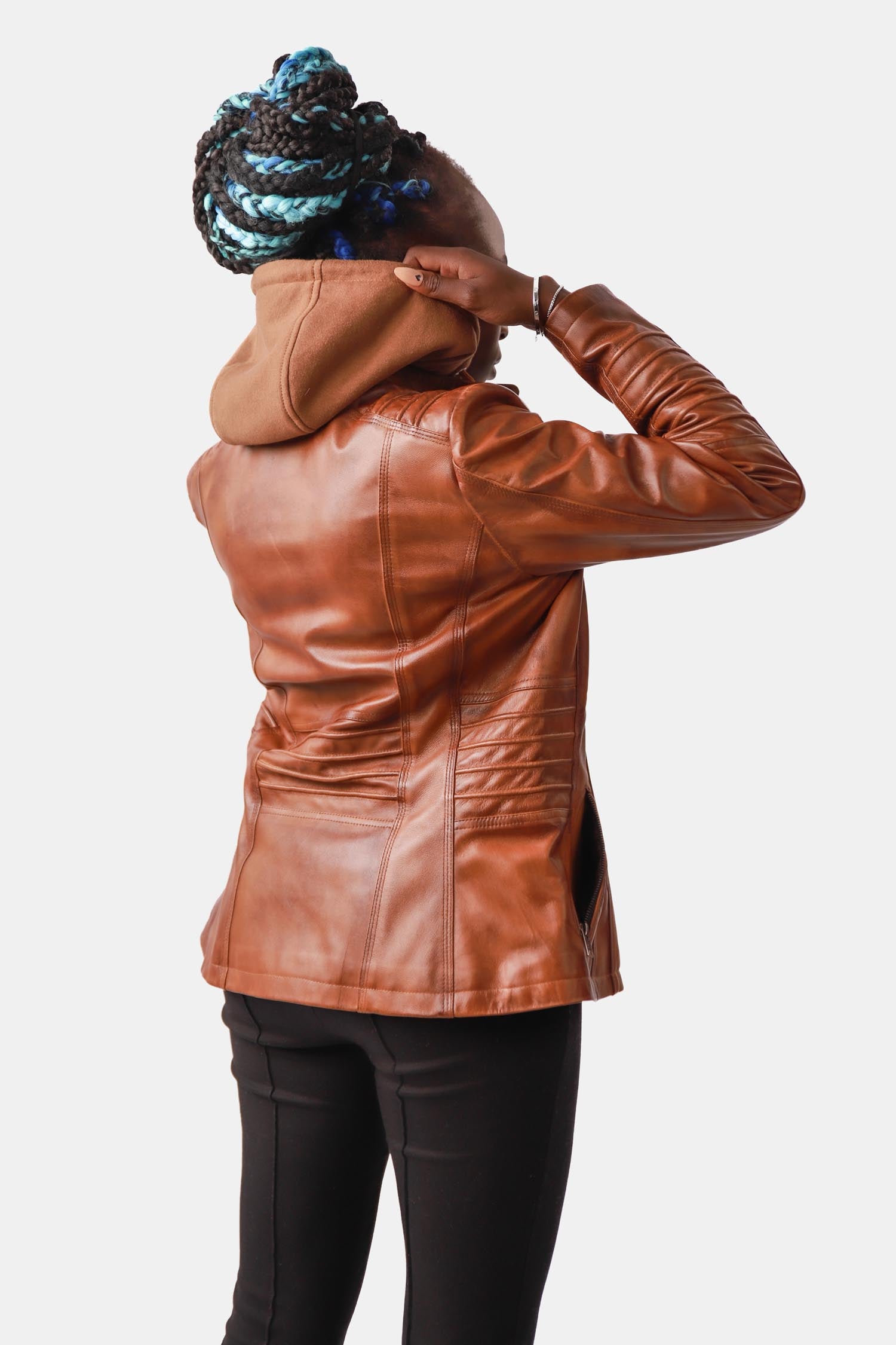 Brown Leather Hooded Jacket