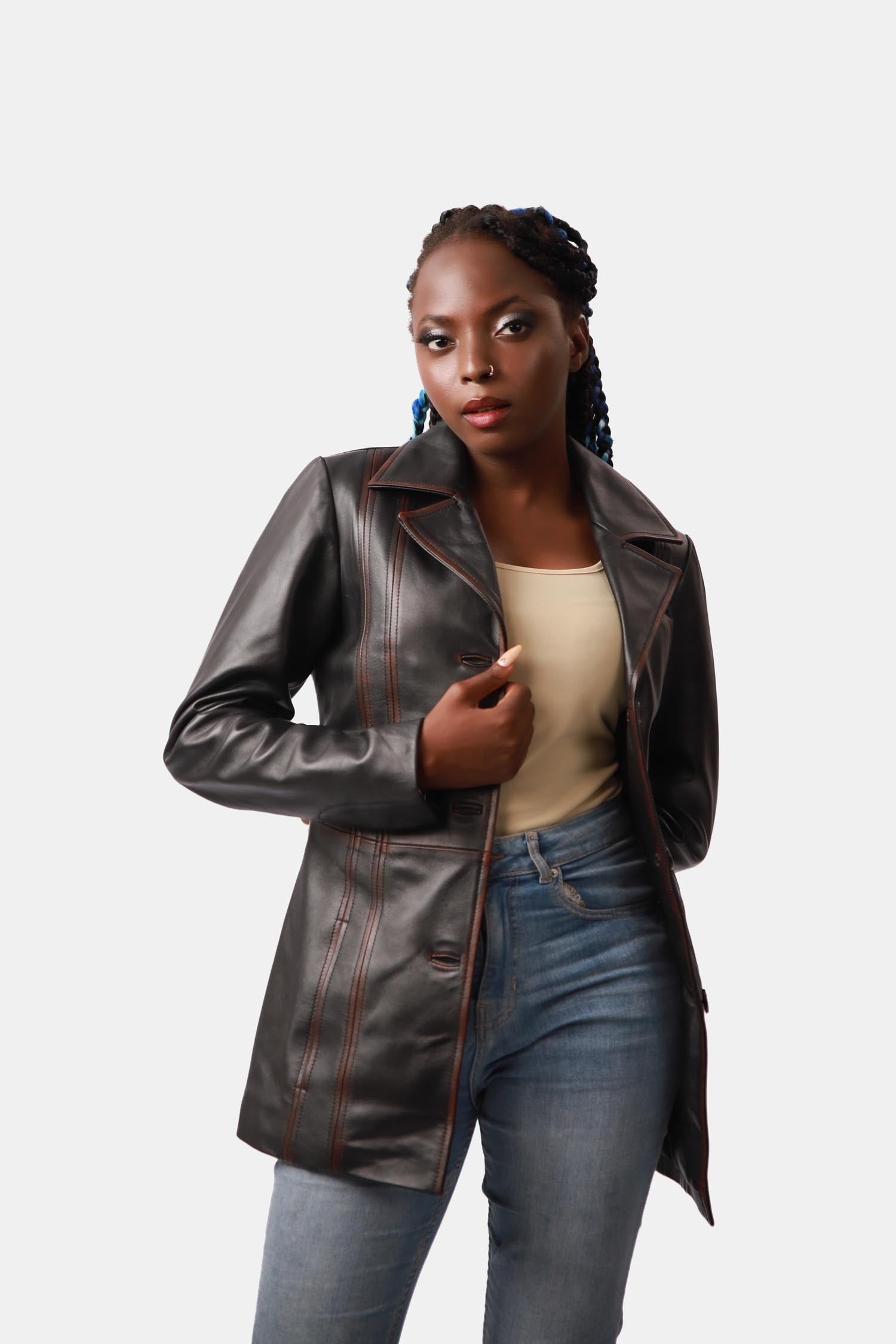 Brown Leather PeaCoat