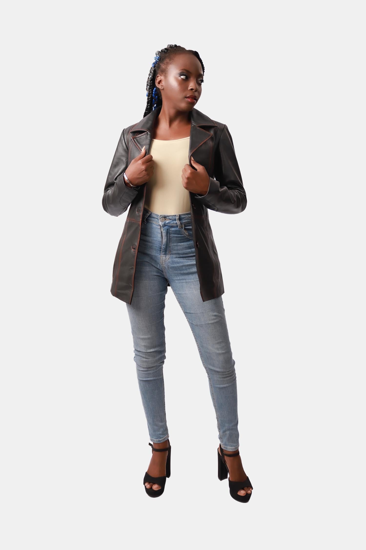 Brown Leather PeaCoat