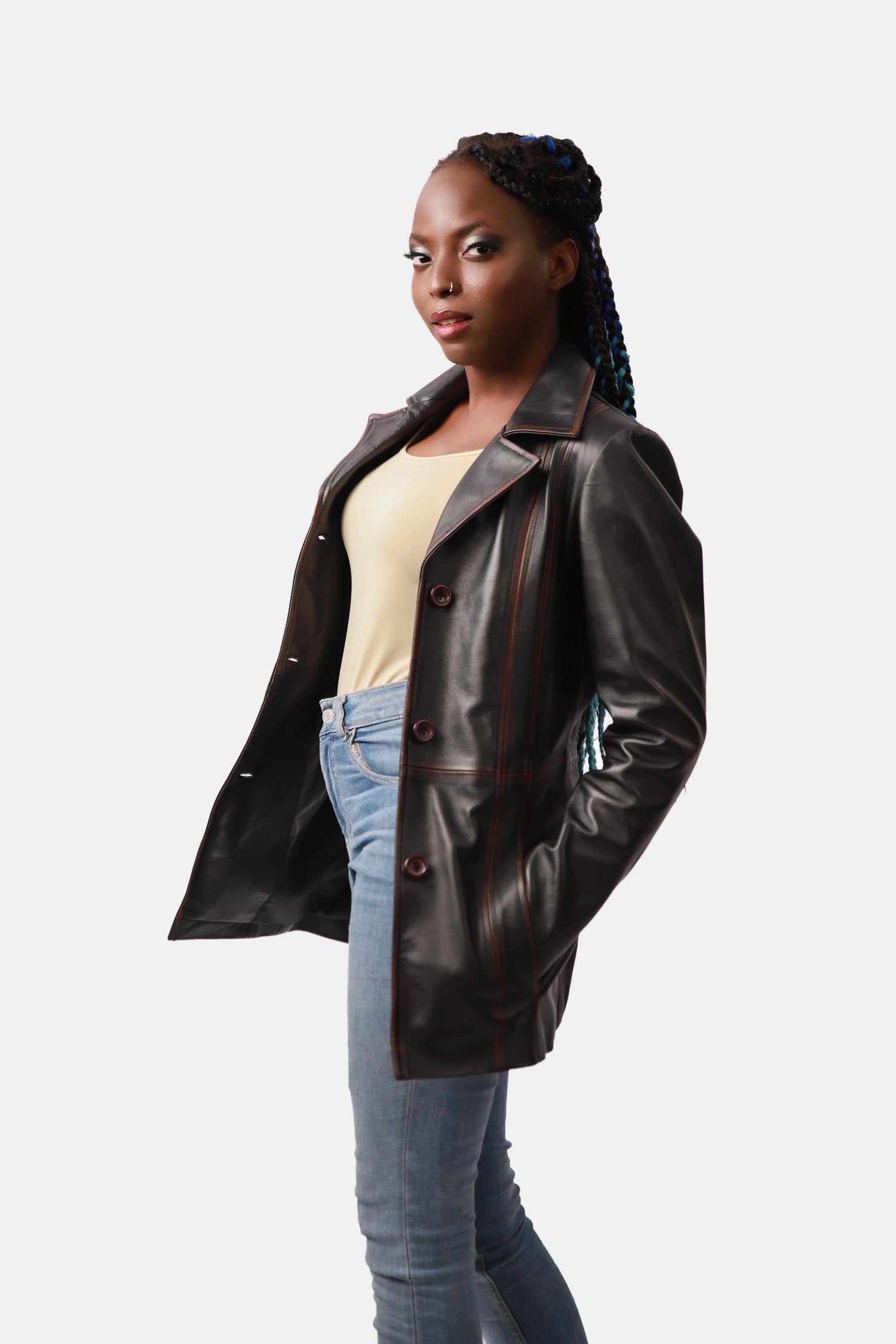 Brown Leather PeaCoat