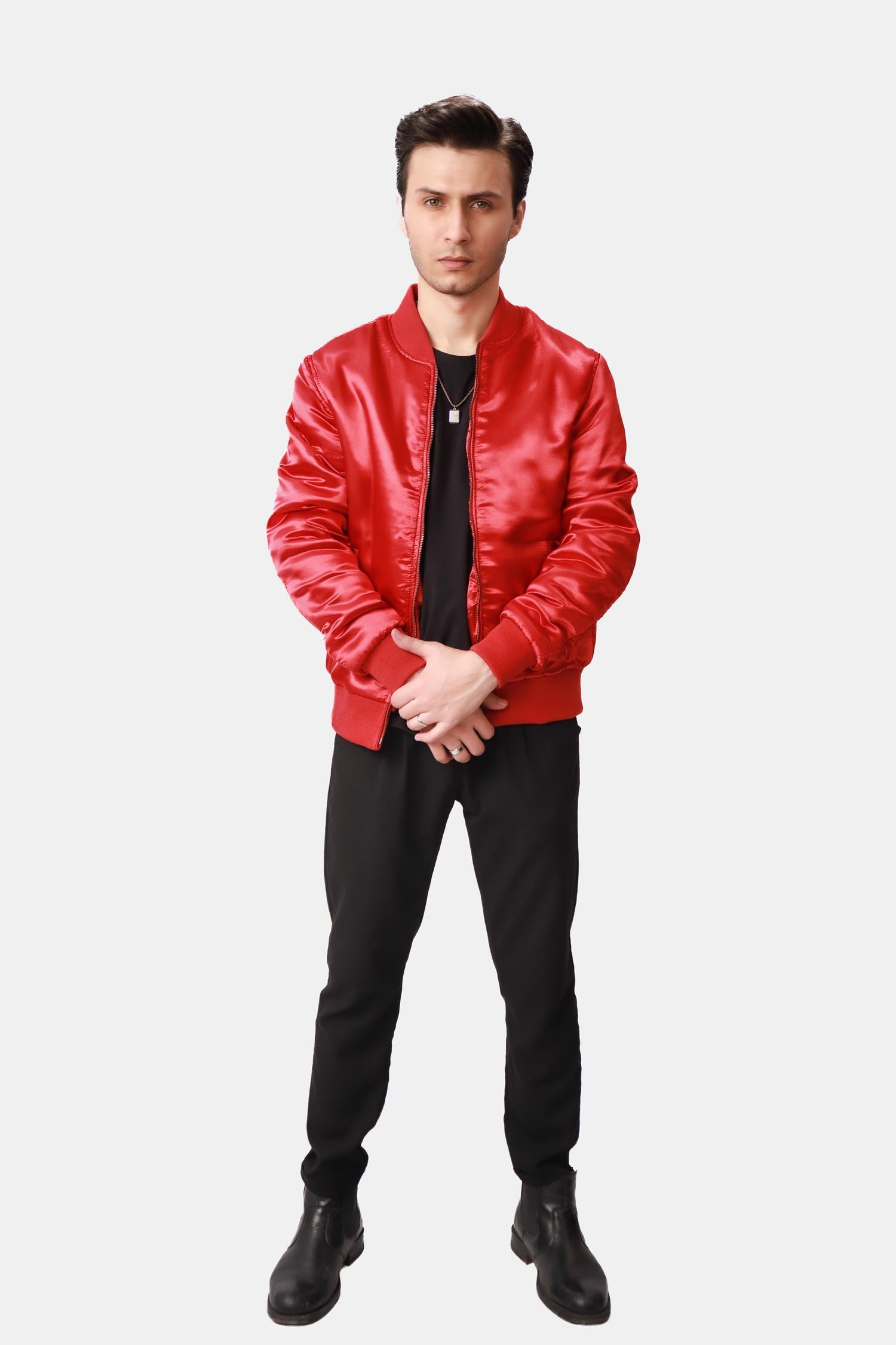 Taffy Red Satin Bomber Jacket For Men