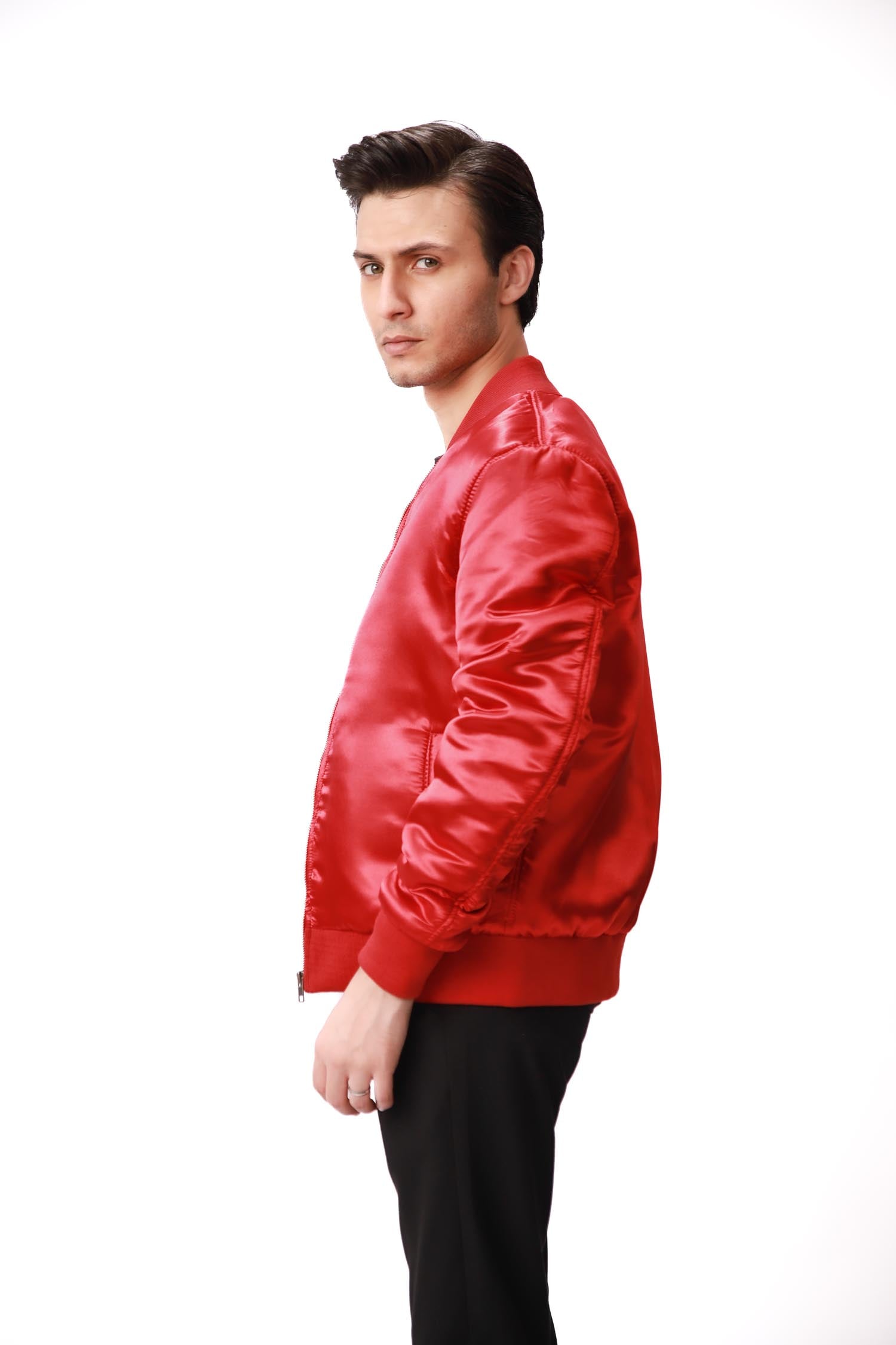 Taffy Red Satin Bomber Jacket For Men