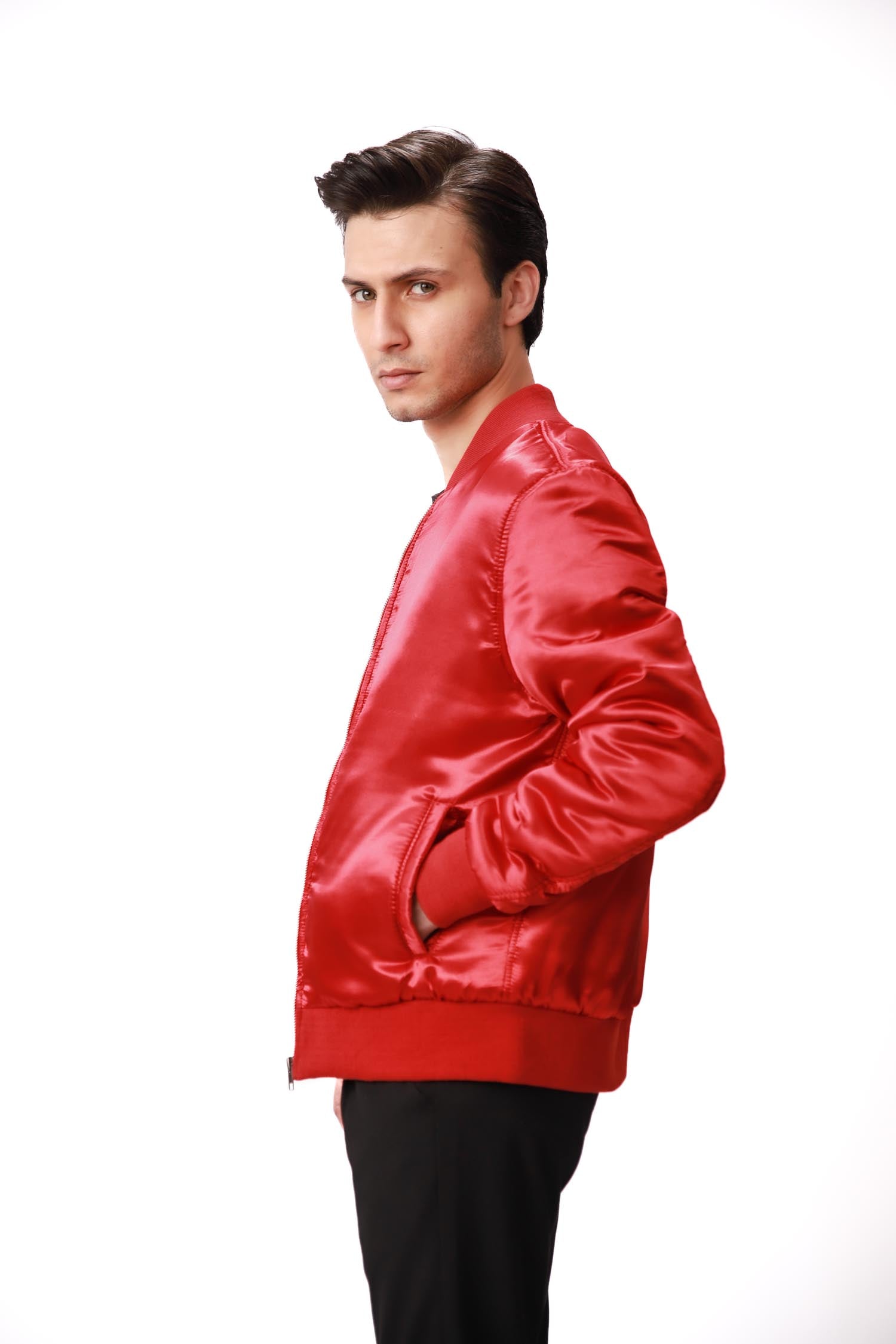 Taffy Red Satin Bomber Jacket For Men