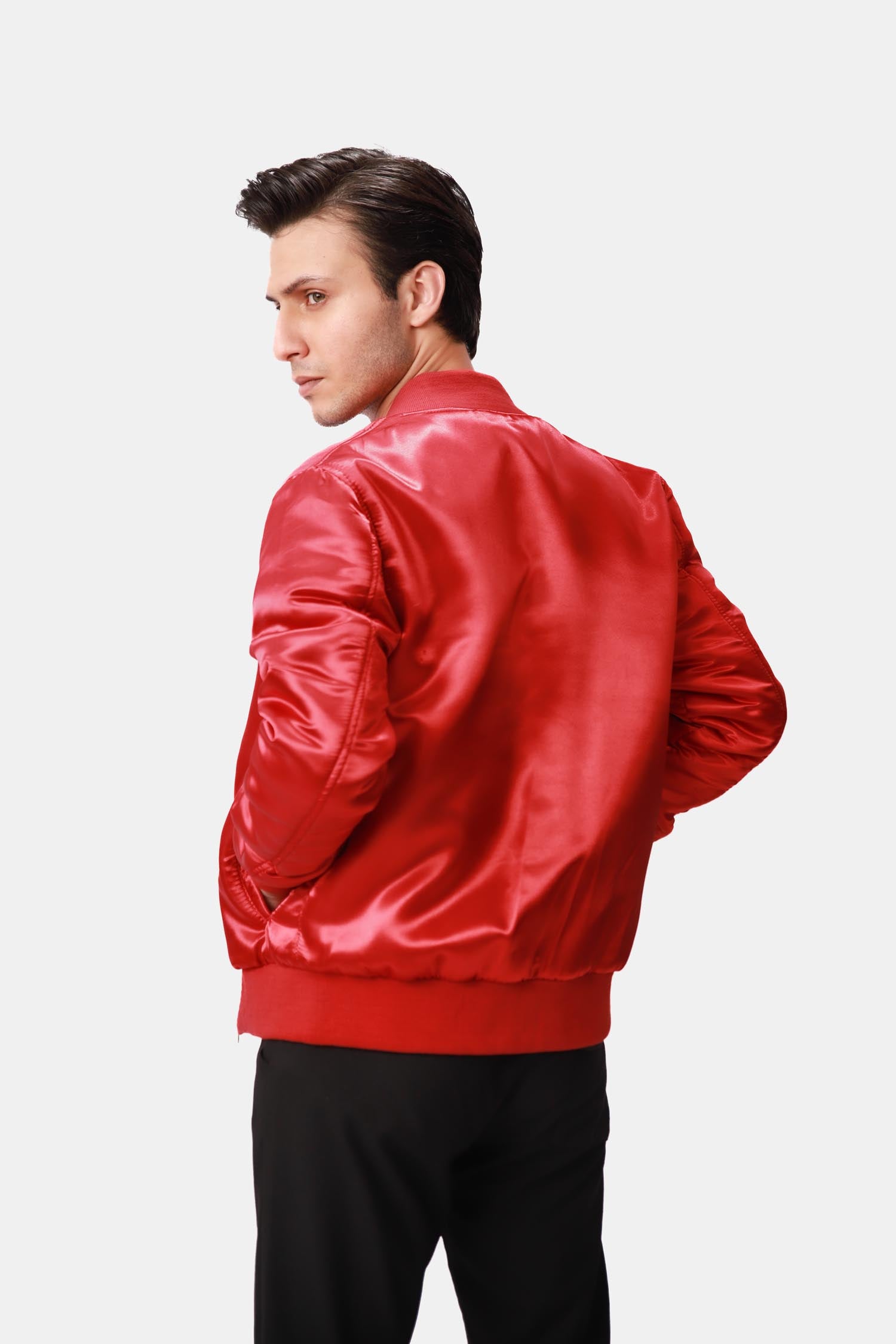 Taffy Red Satin Bomber Jacket For Men