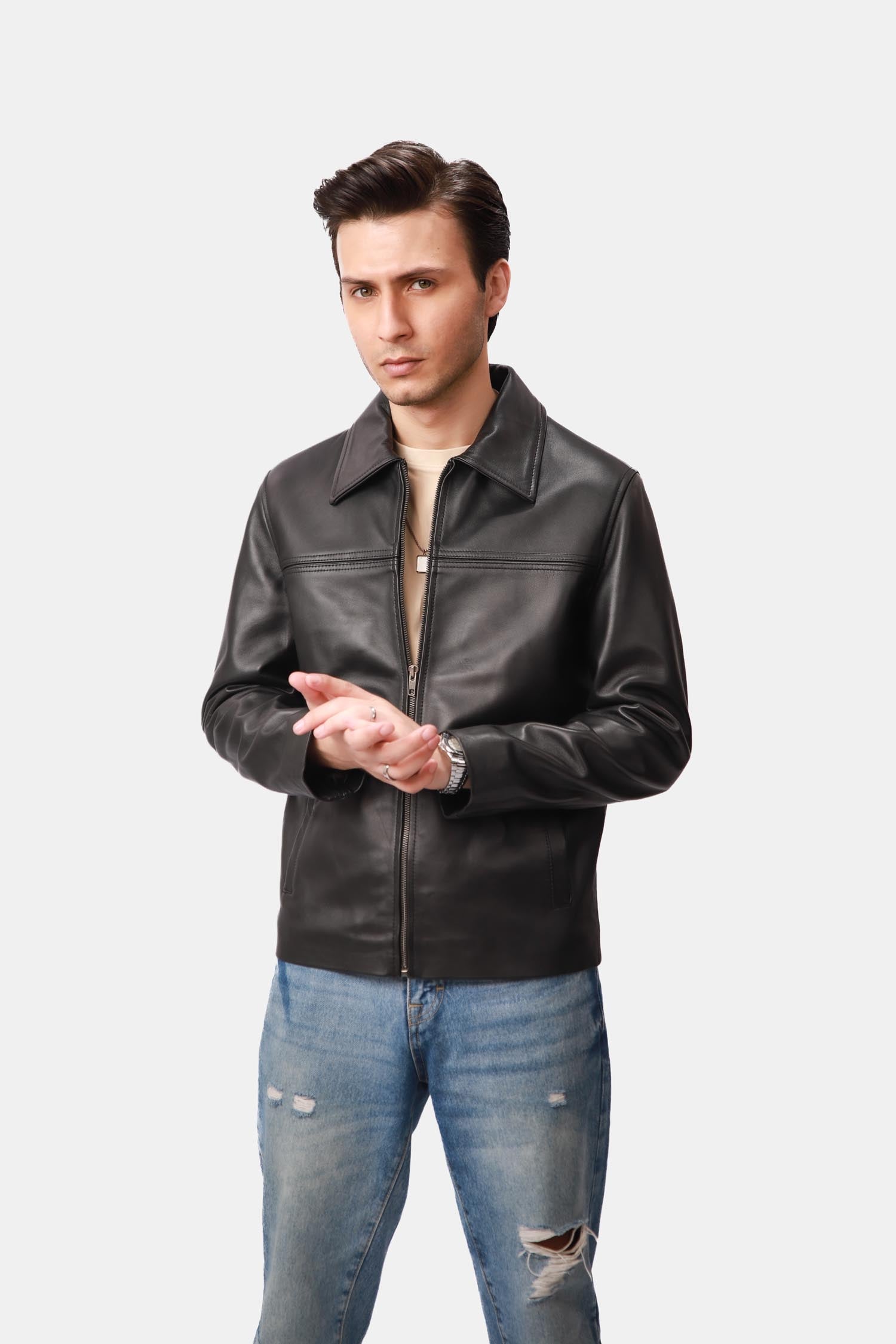 Tycoon Black Leather Biker Jacket
