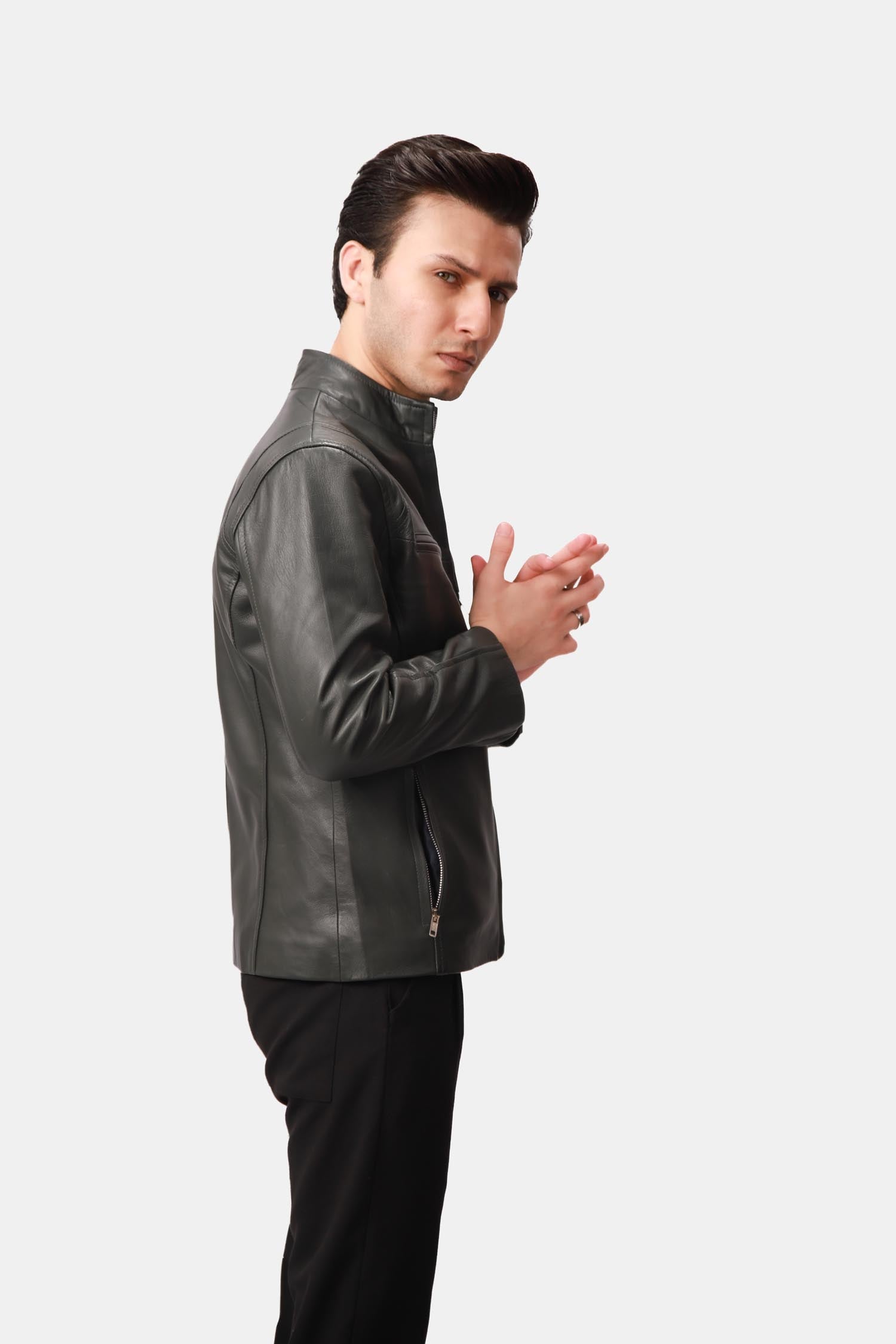 Black Leather Cafe Racer Jacket