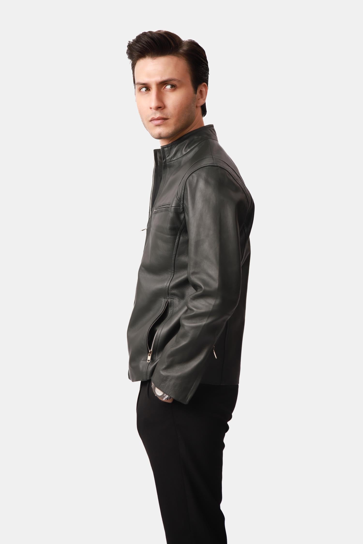 Black Leather Cafe Racer Jacket