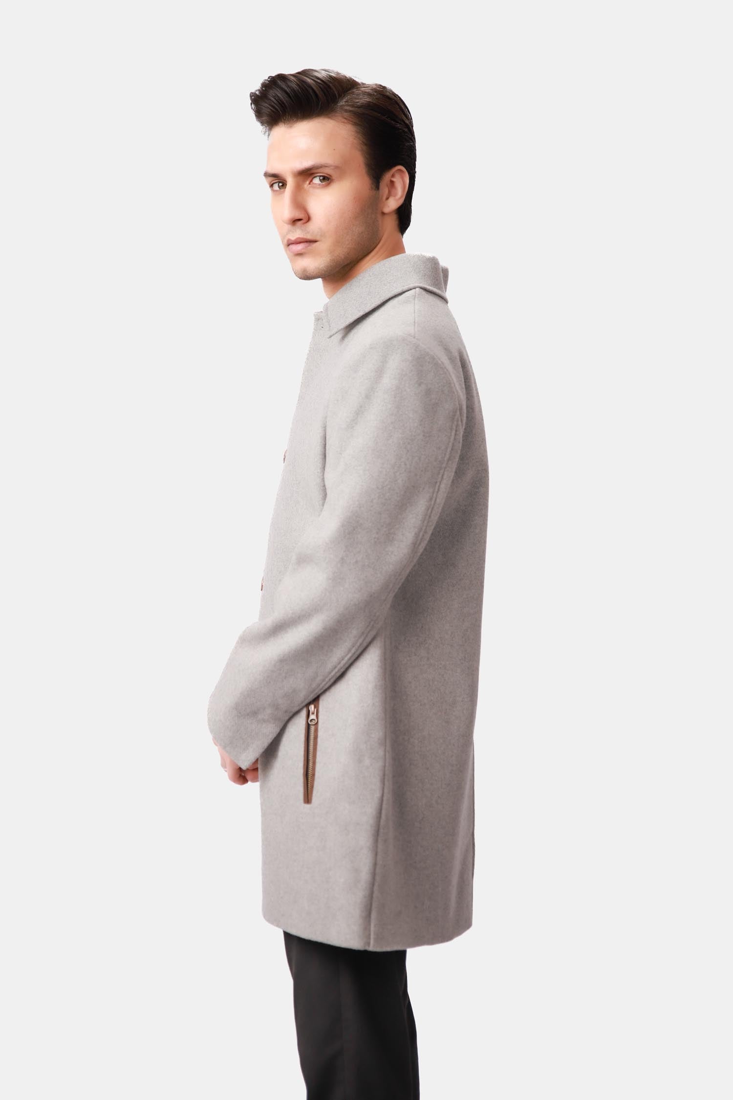 Gray Wool Car Coat For Men