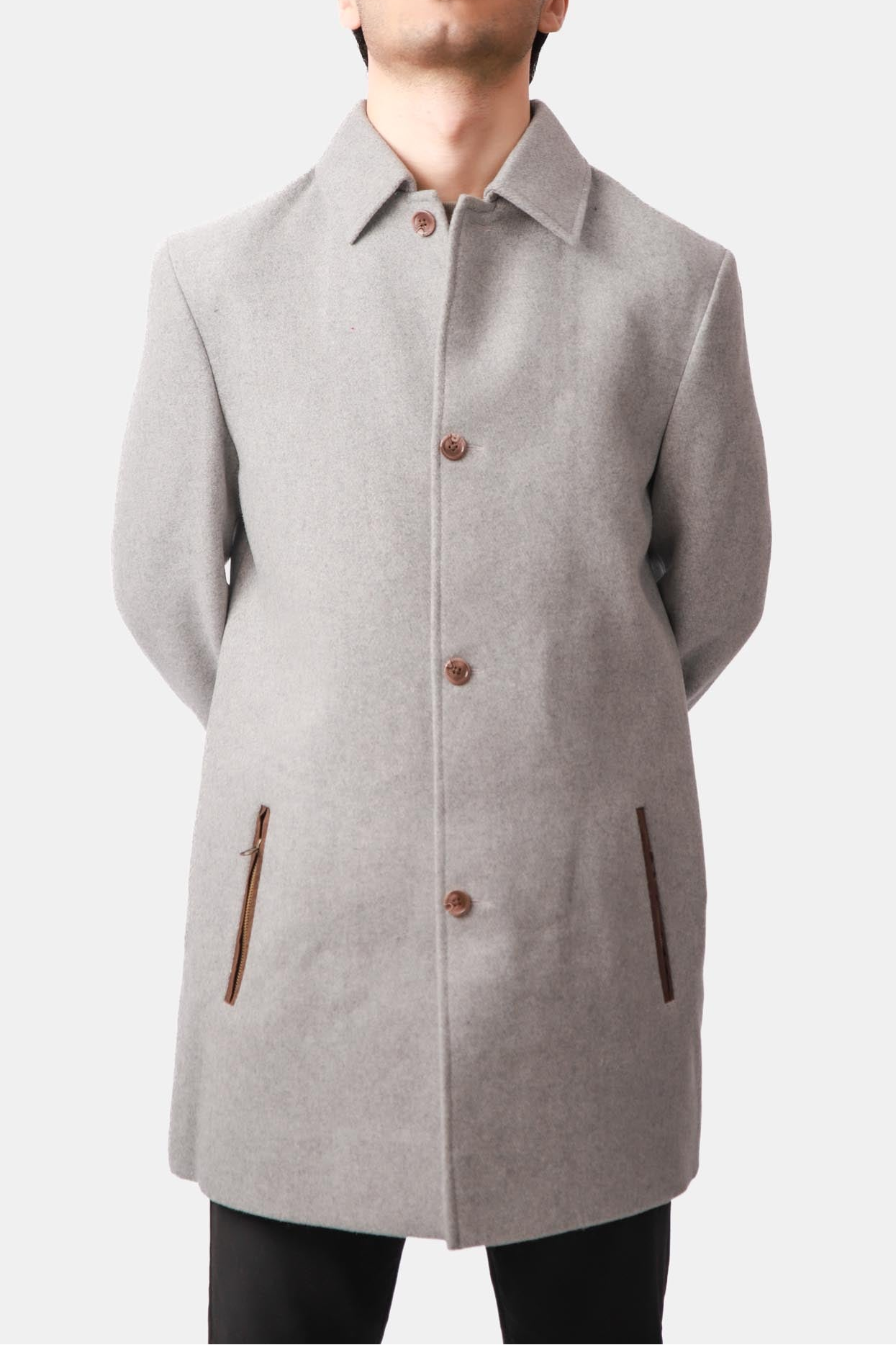 Gray Wool Car Coat For Men