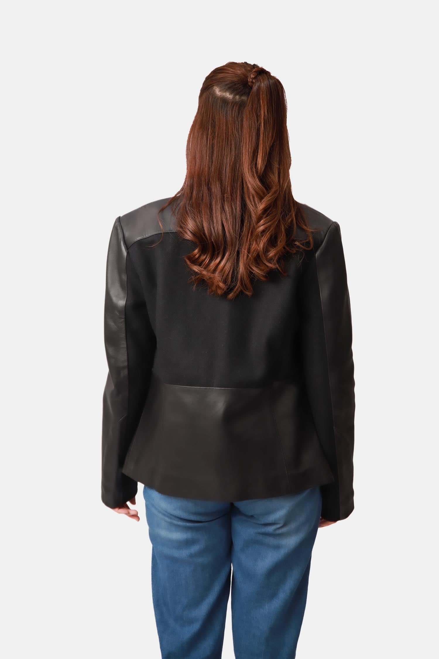 Winx Black Wool Leather Biker Jacket For Women