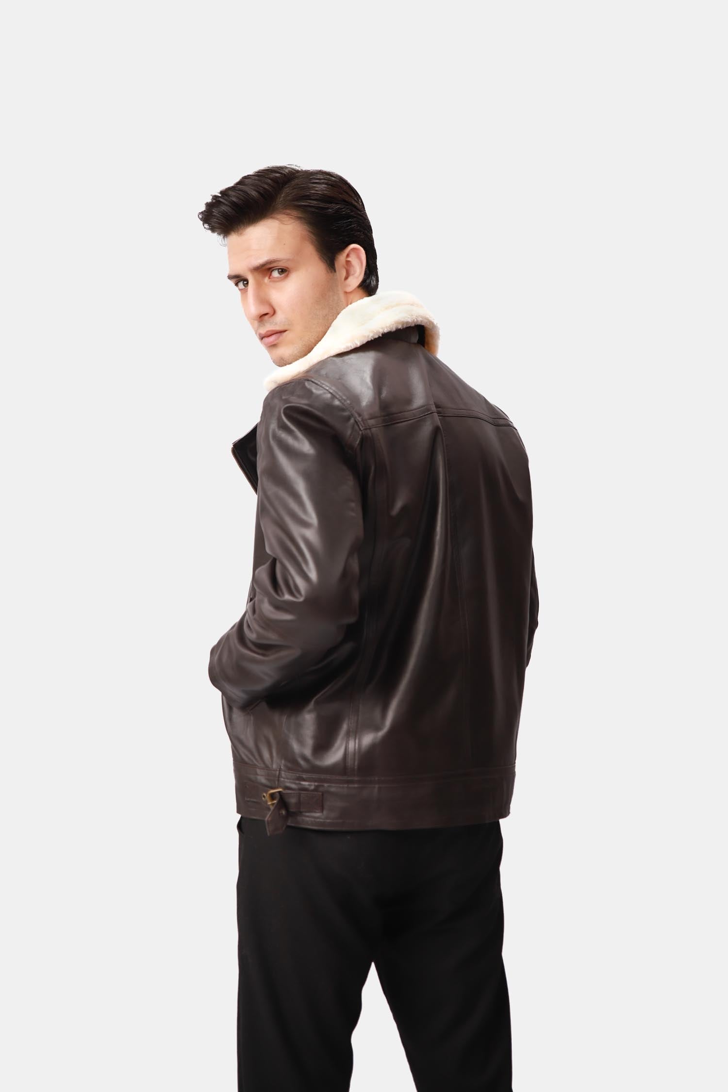 Black Fur Leather Biker Jacket