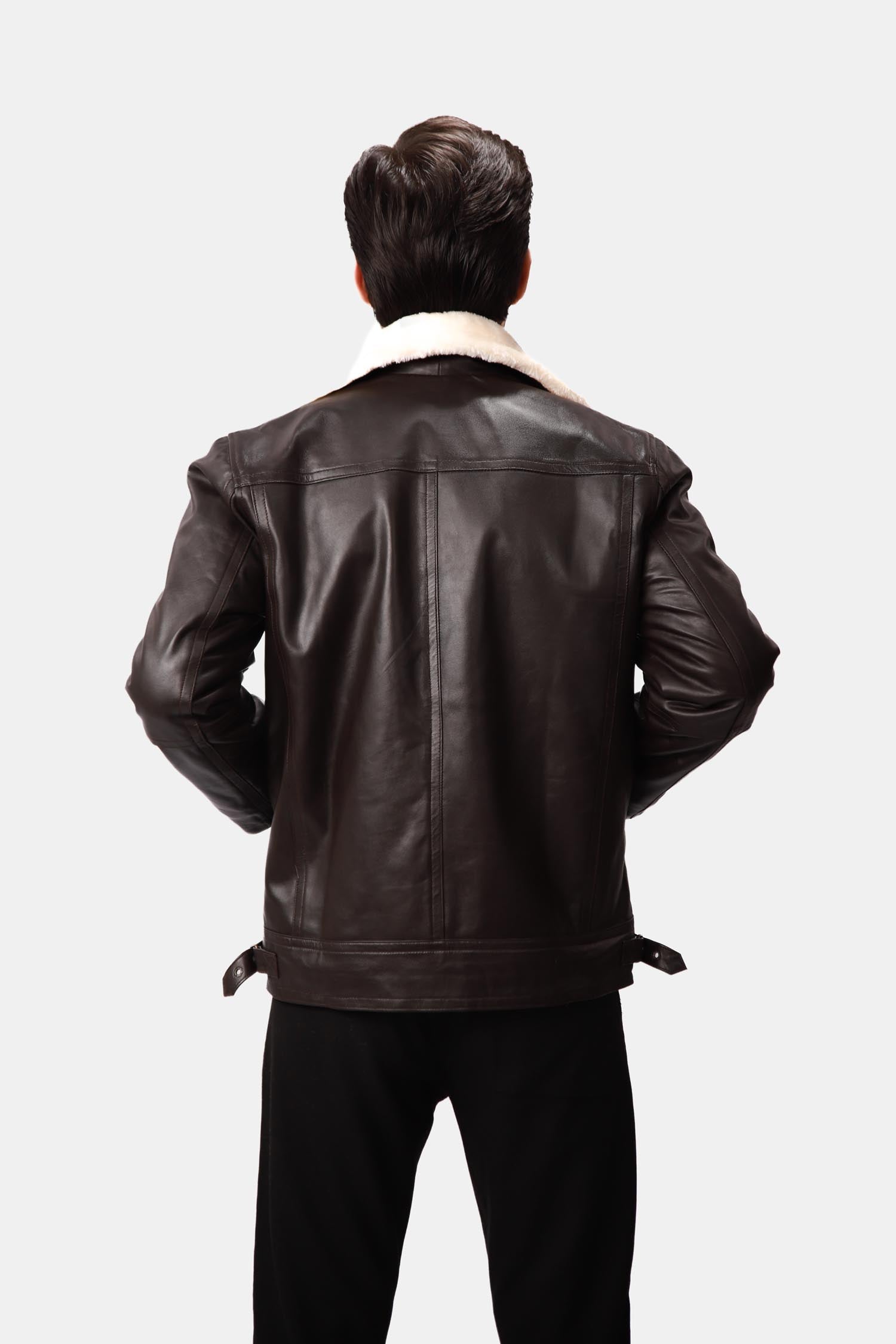 Black Fur Leather Biker Jacket