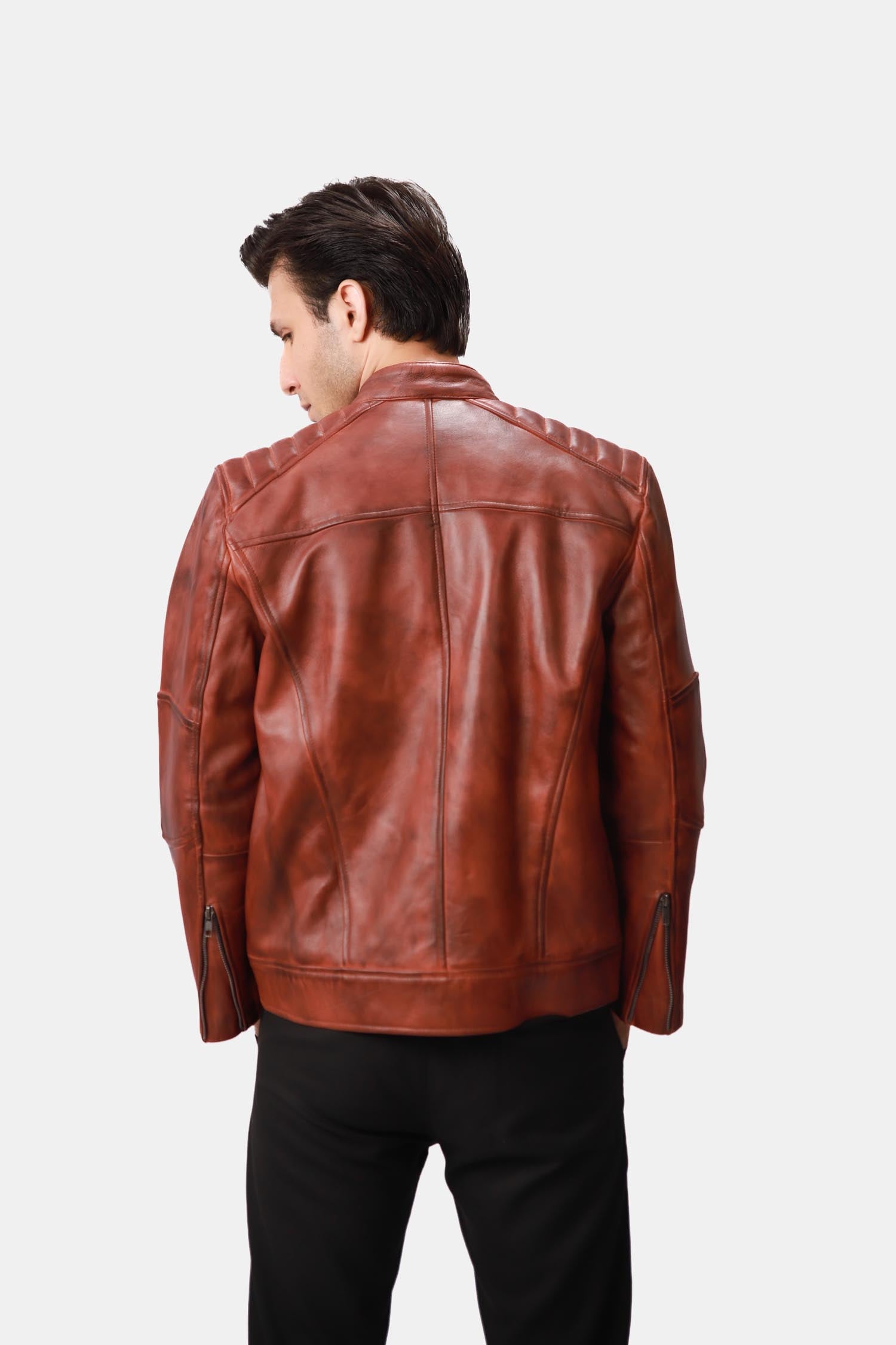 Brown Leather Cafe Racer Jacket