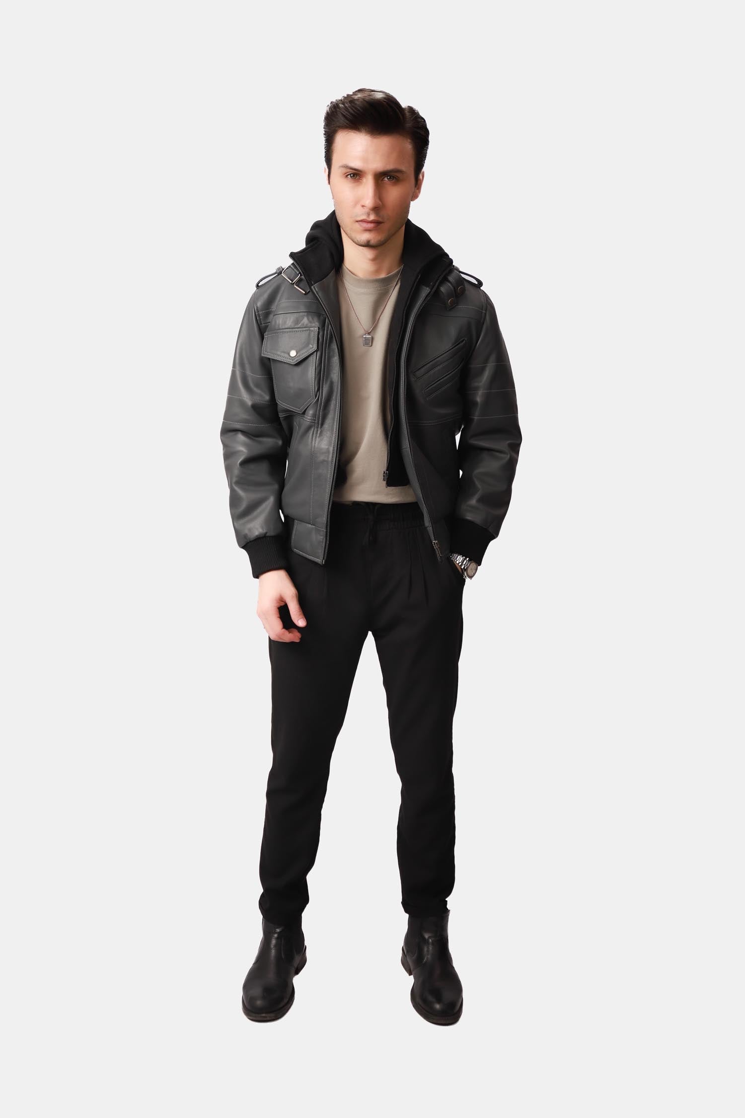 Black Bomber Leather Jacket 