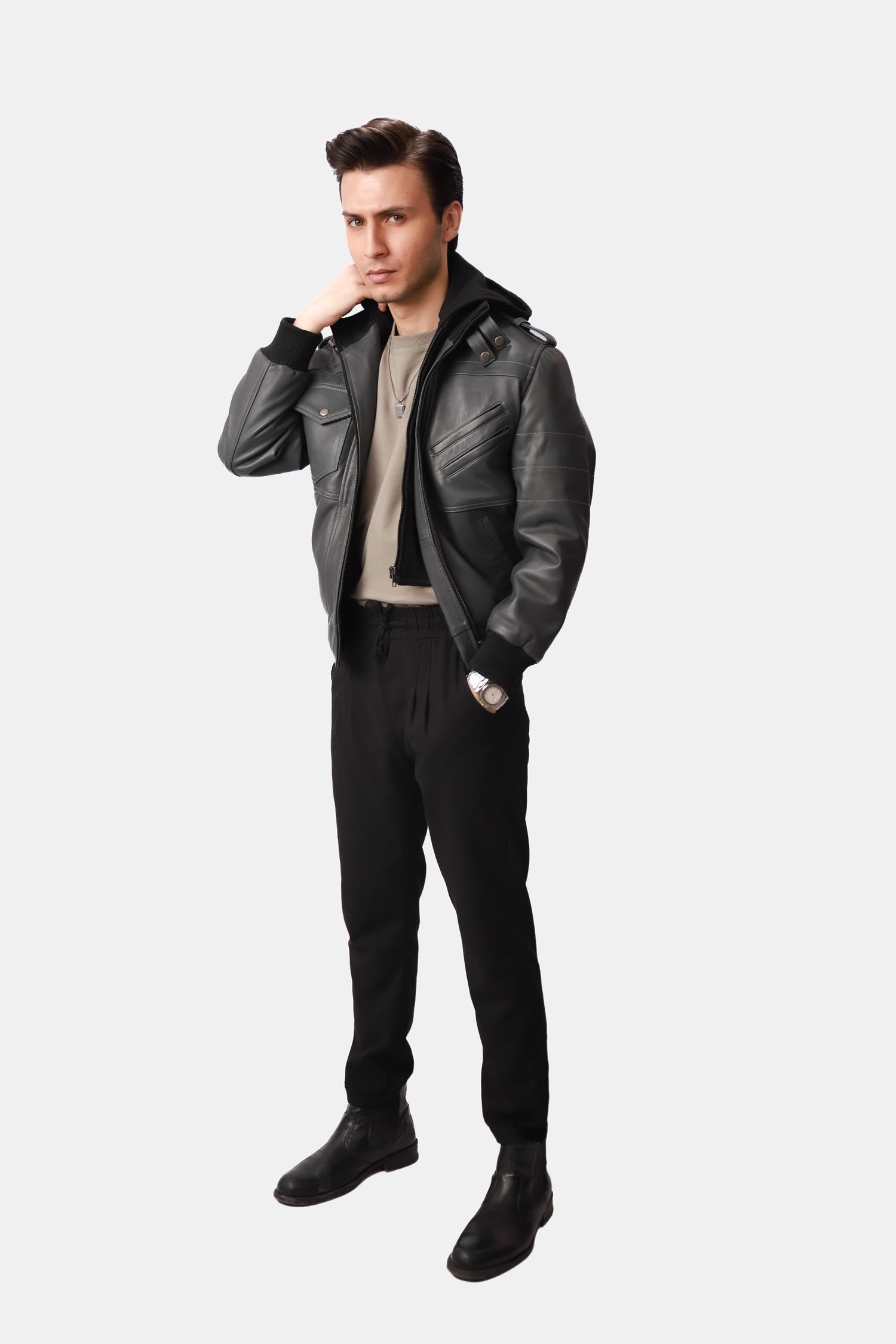 Black Bomber Leather Jacket 