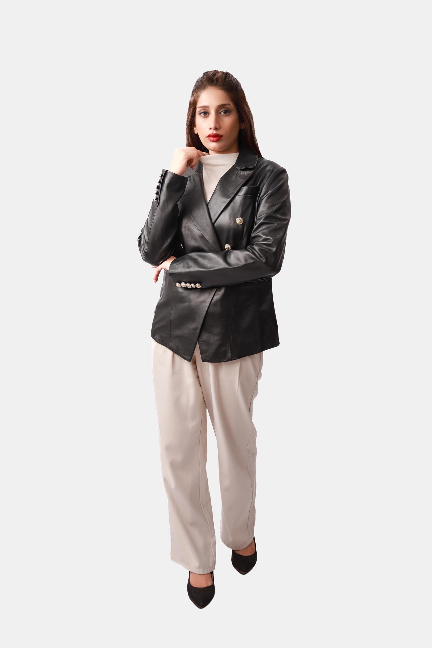 Black Leather Blazer Coat