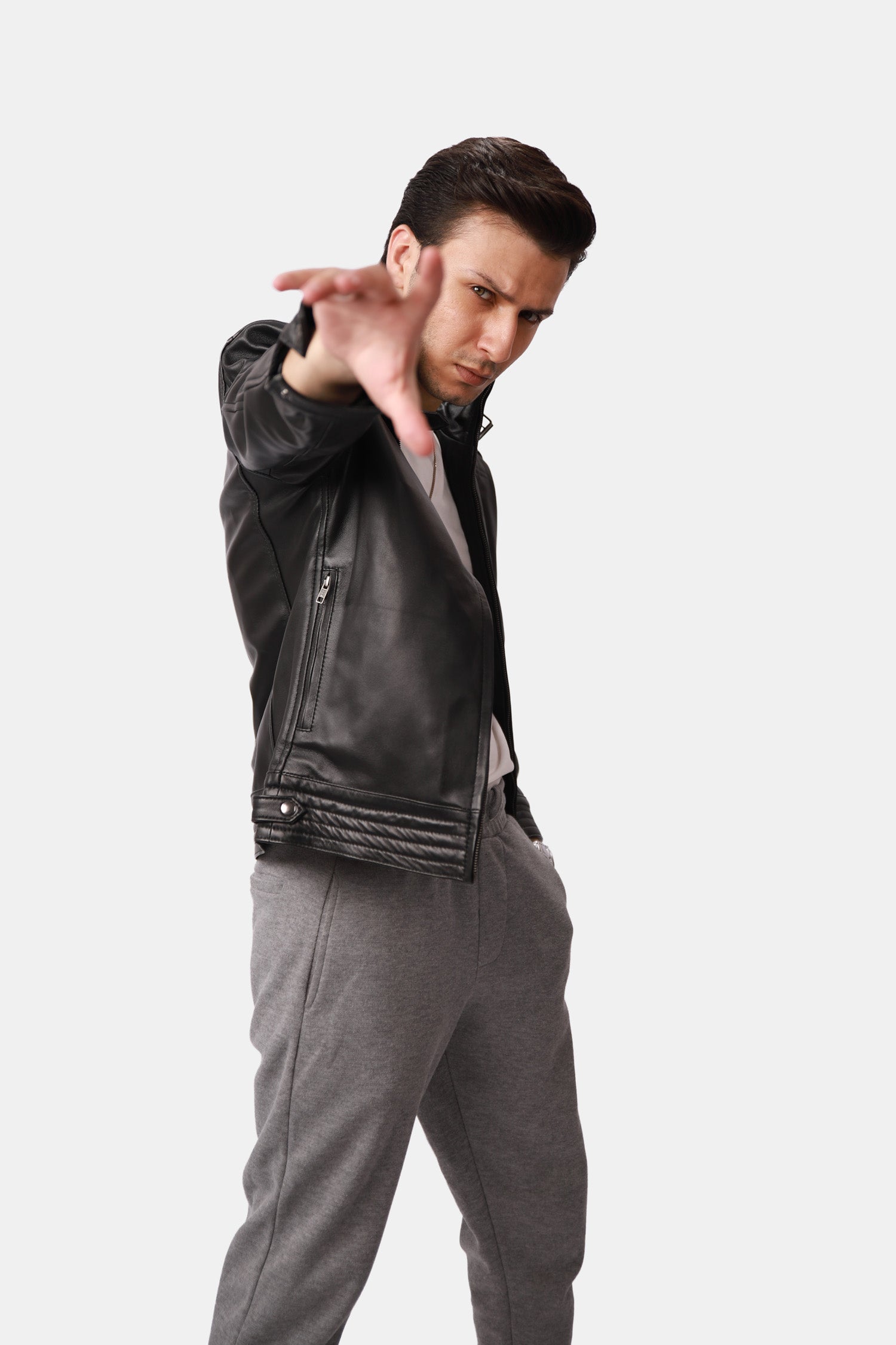 Black Biker-Style Leather Jacket 
