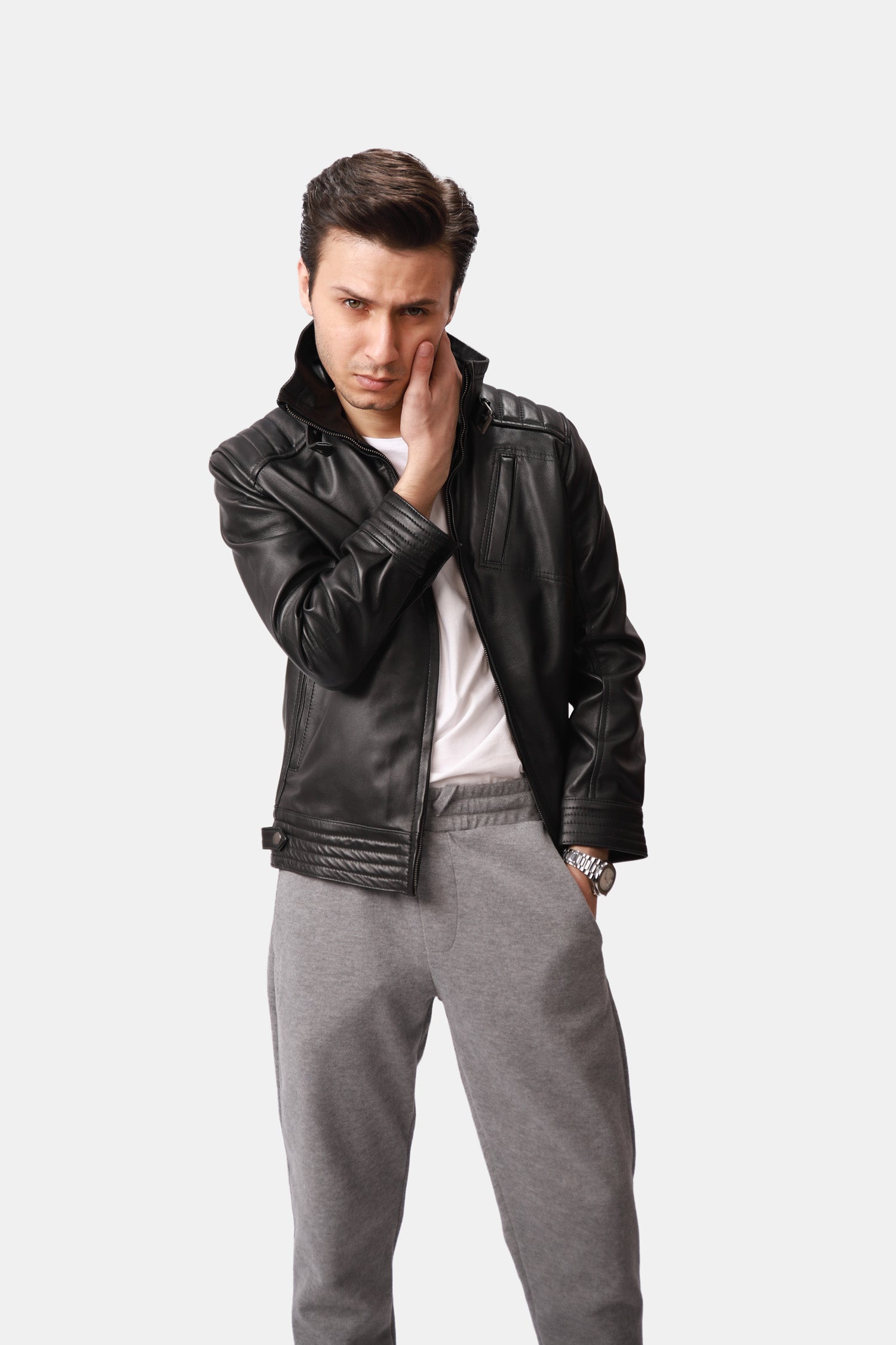 Black Biker-Style Leather Jacket 