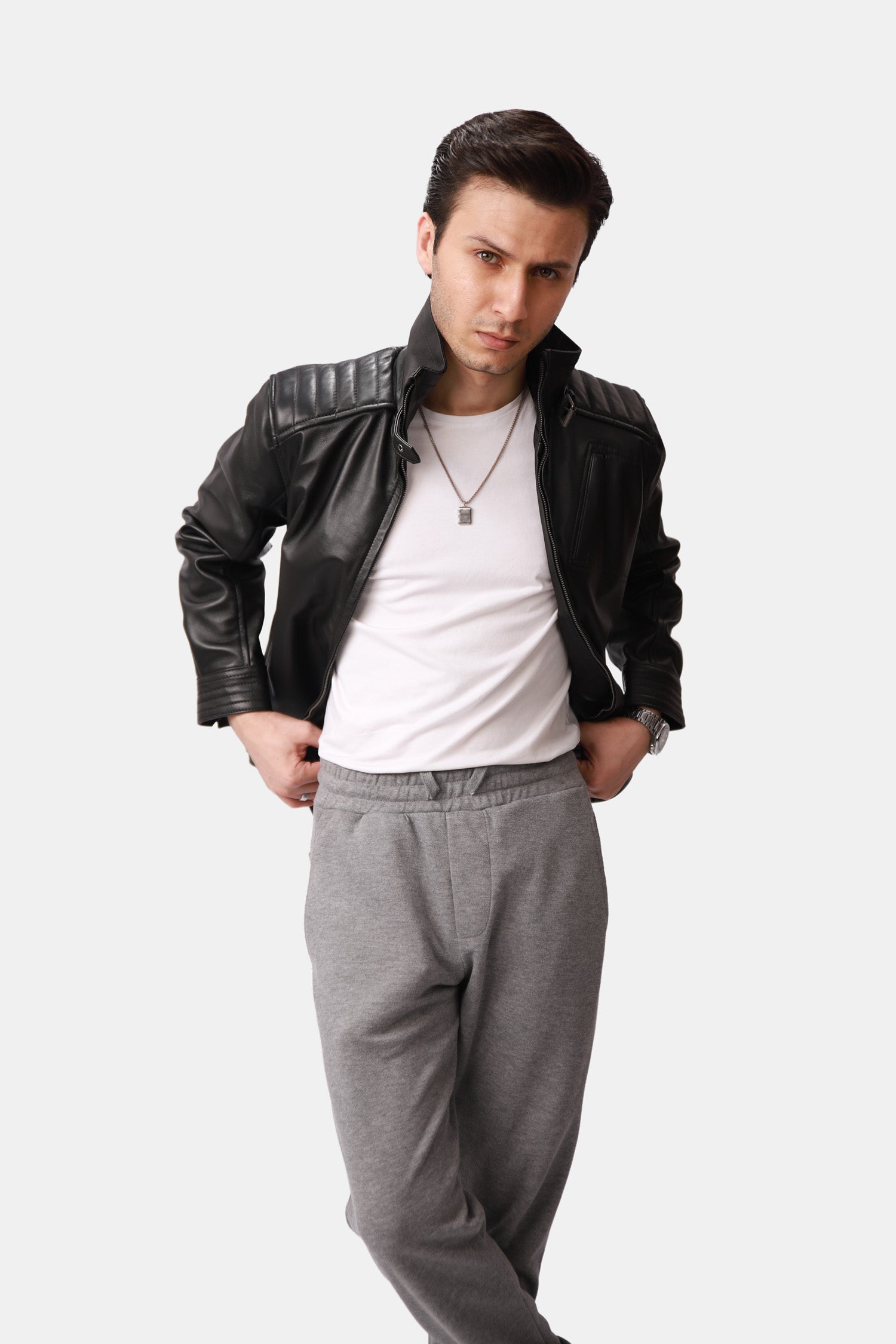 Black Biker-Style Leather Jacket 