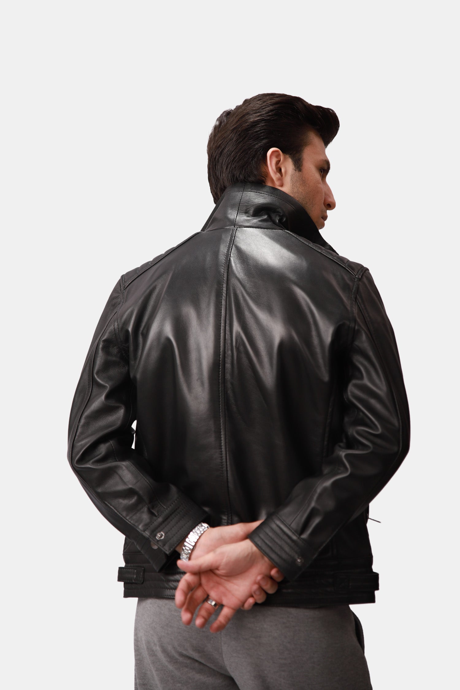 Black Biker Style Leather Jacket 