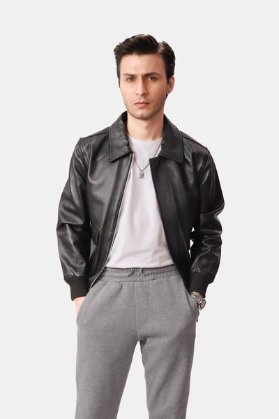 Black Leather Bomber Jacket