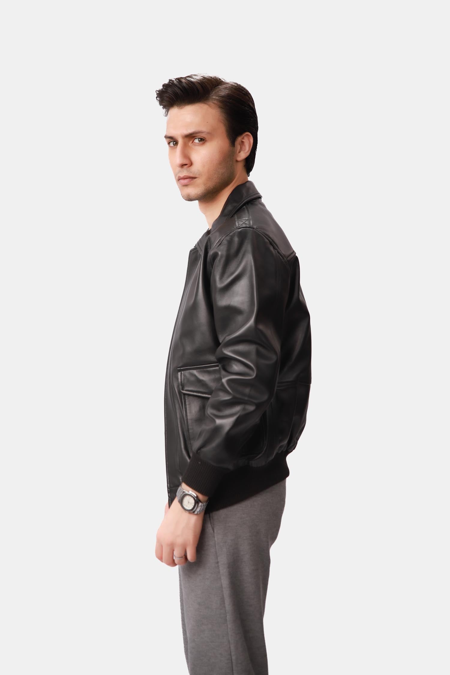 Black Leather Bomber Jacket
