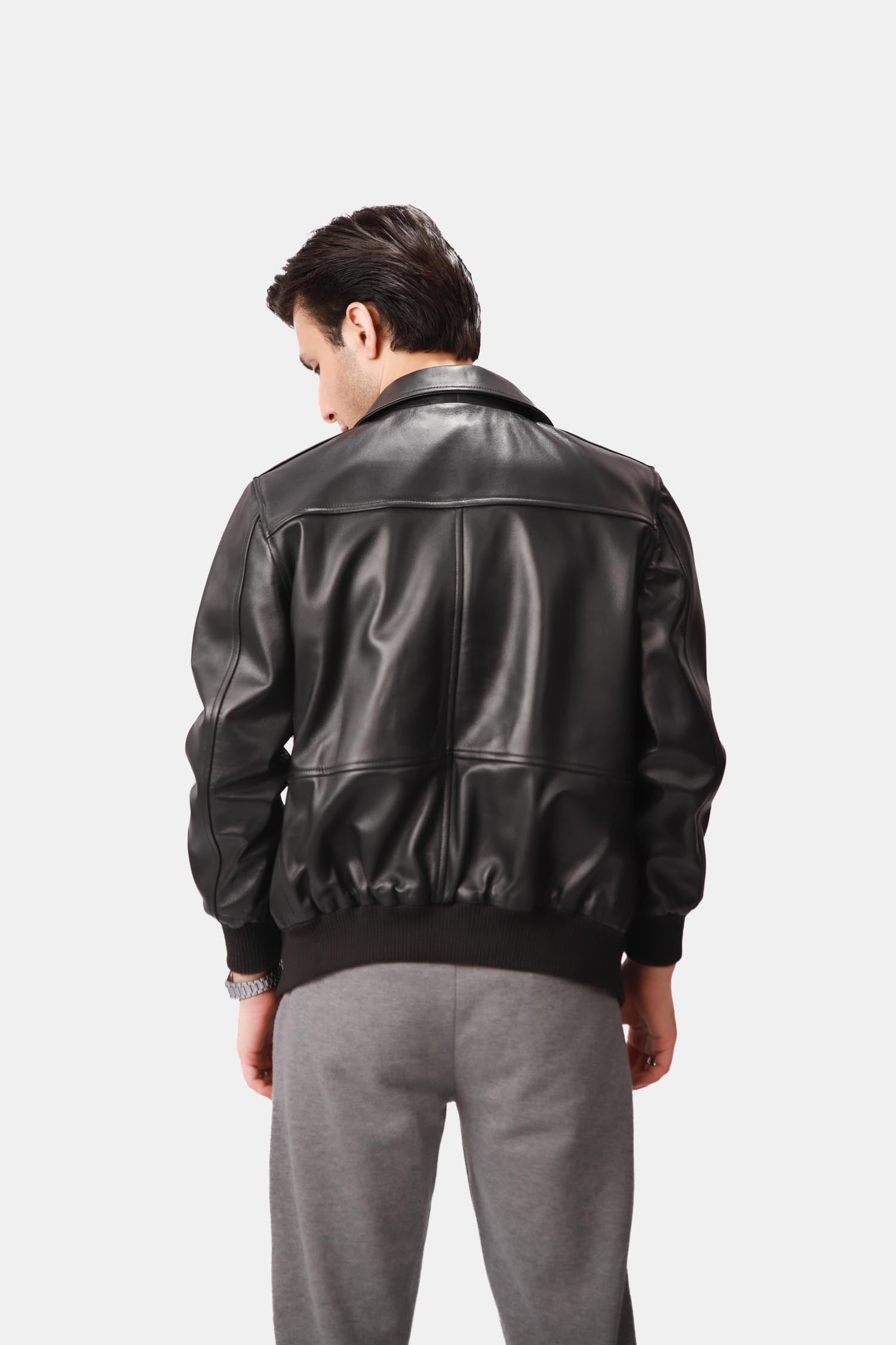 Black Leather Bomber Jacket