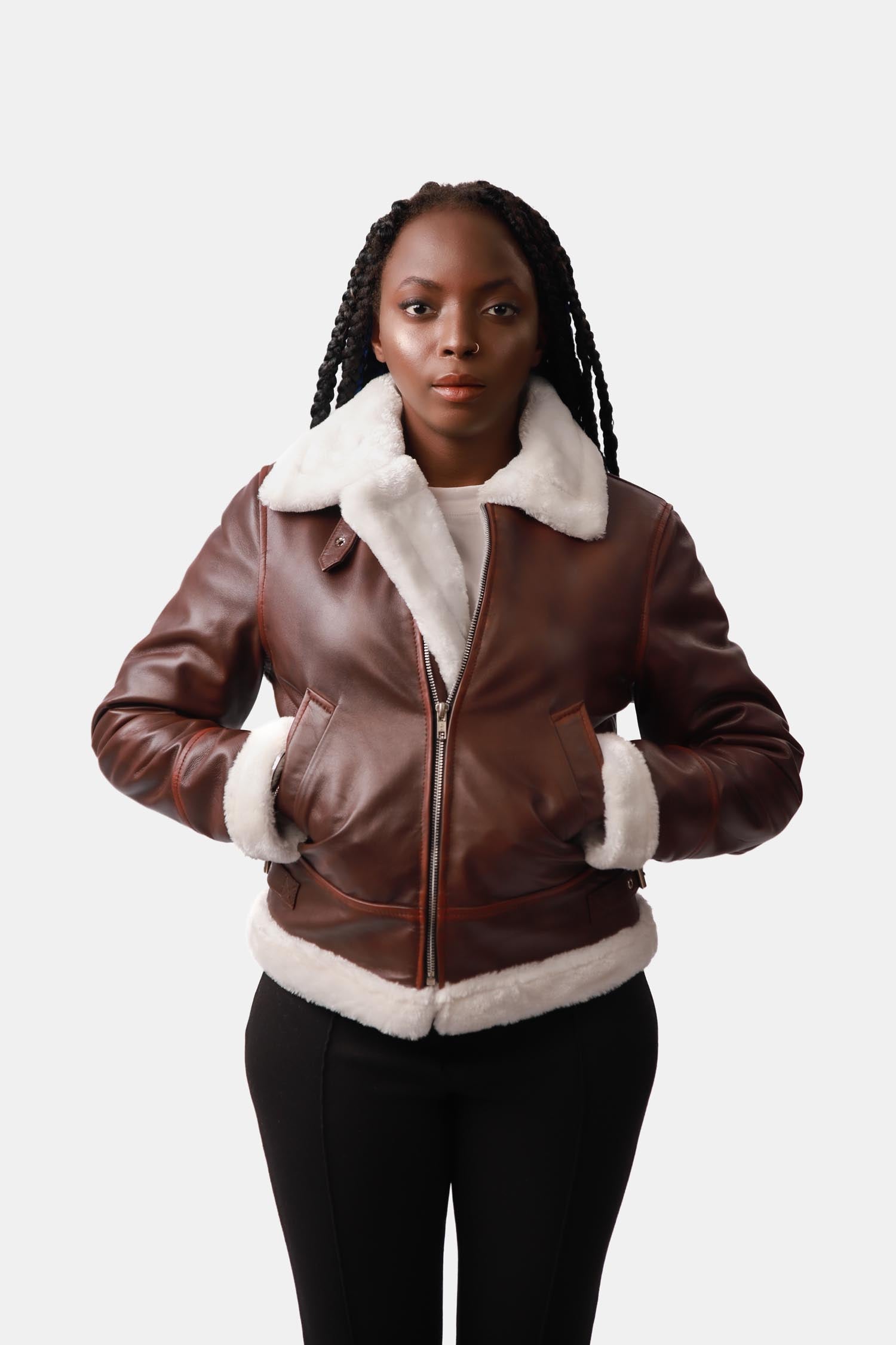Brisky Dark Brown B3 Bomber Fur Leather Jacket