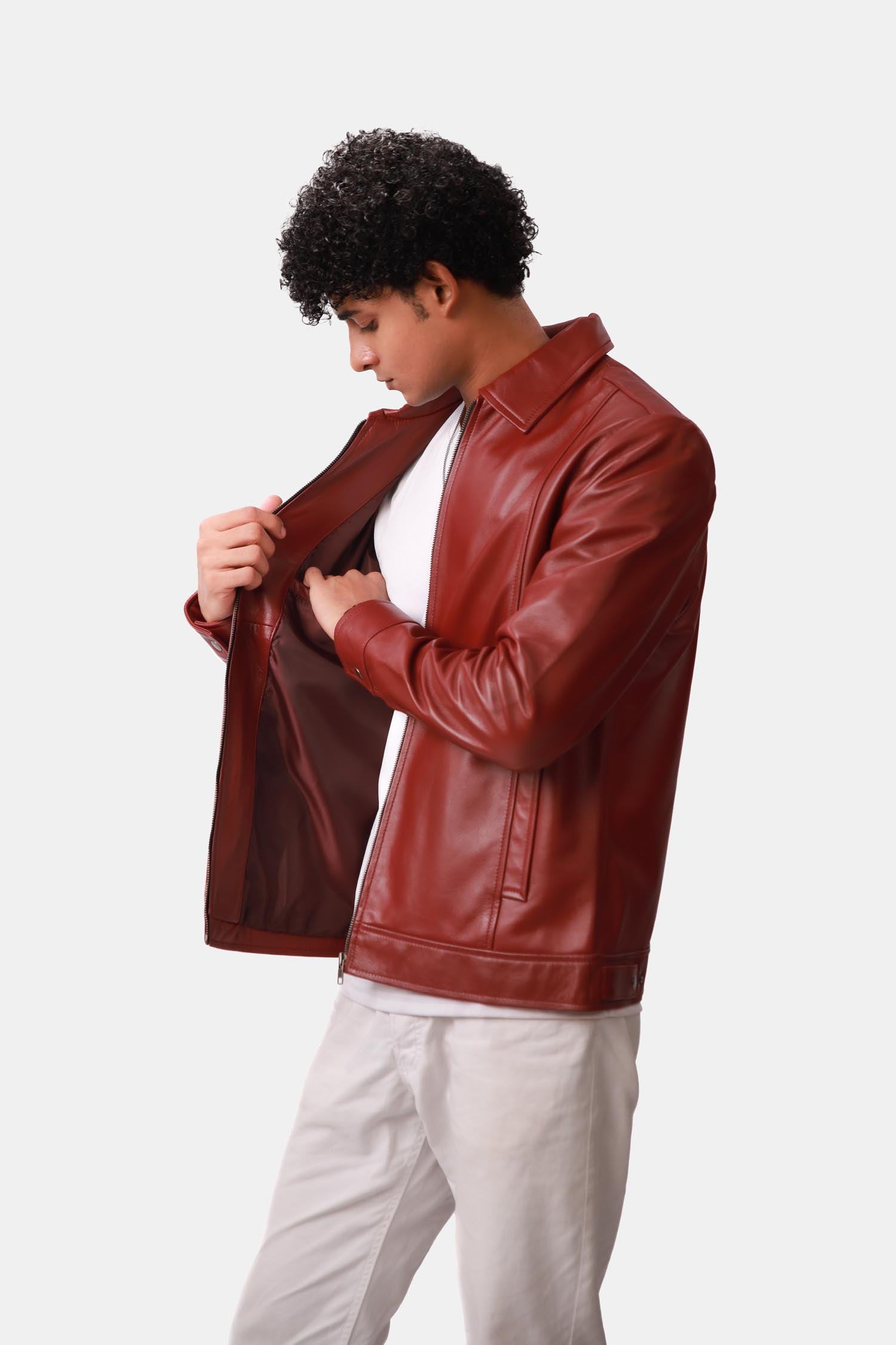 Red Biker Style Leather Jacket 