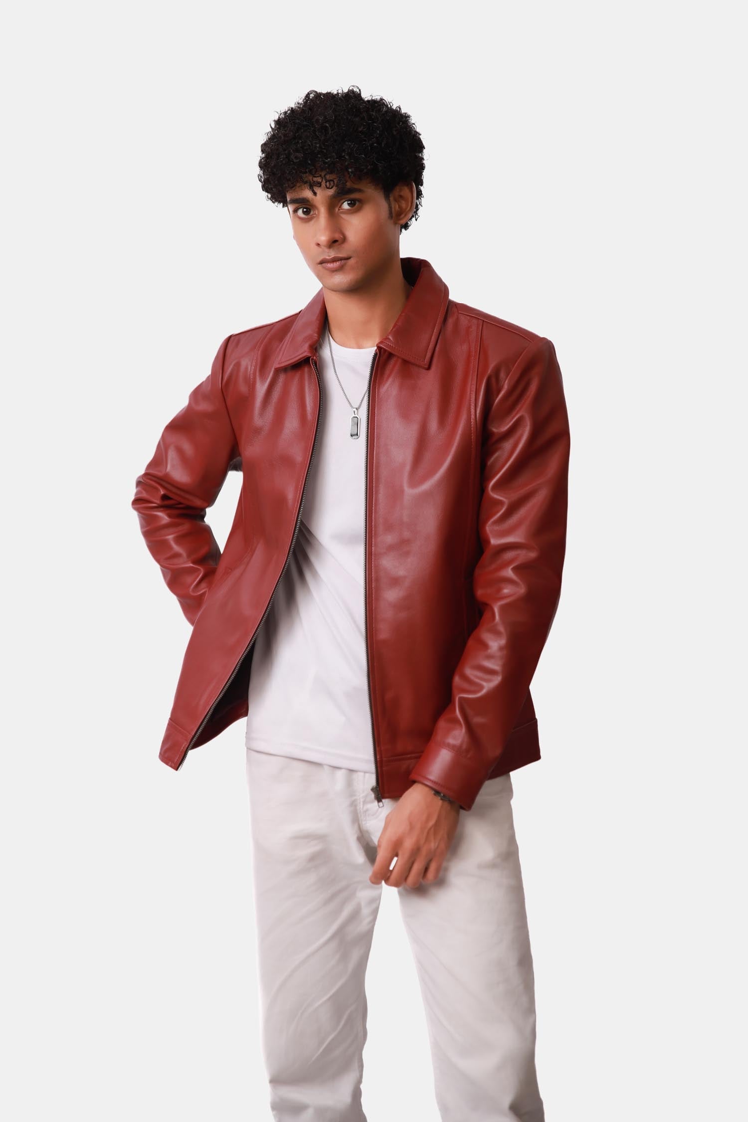 Red Biker Style Leather Jacket 