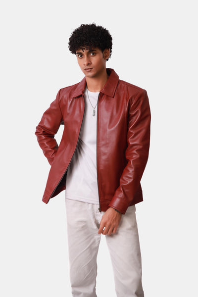 Red Biker Style Leather Jacket 