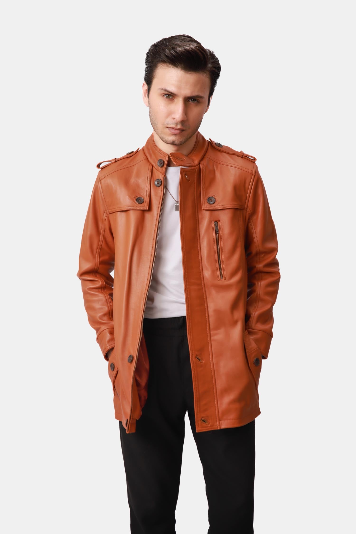 Captain Windsor Tan Brown Leather Safari Jacket For Men