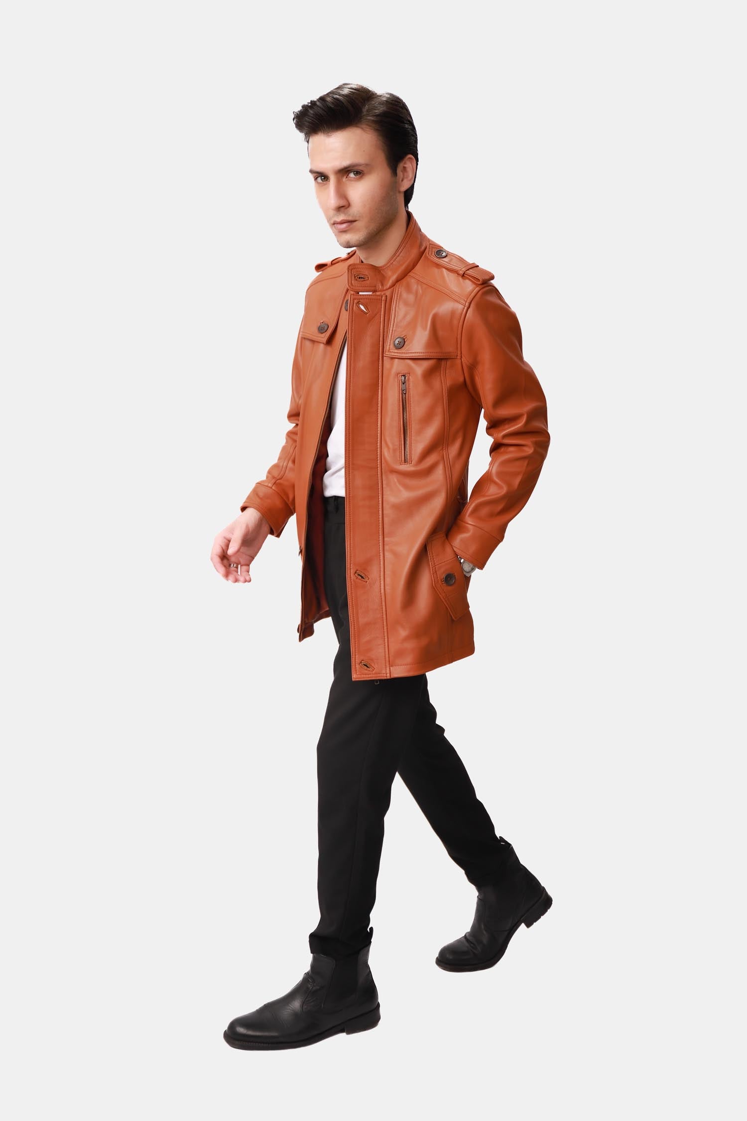 Captain Windsor Tan Brown Leather Safari Jacket For Men