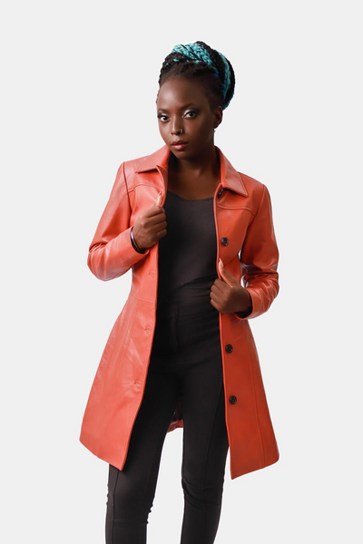 Rust Brown Leather Car Coat