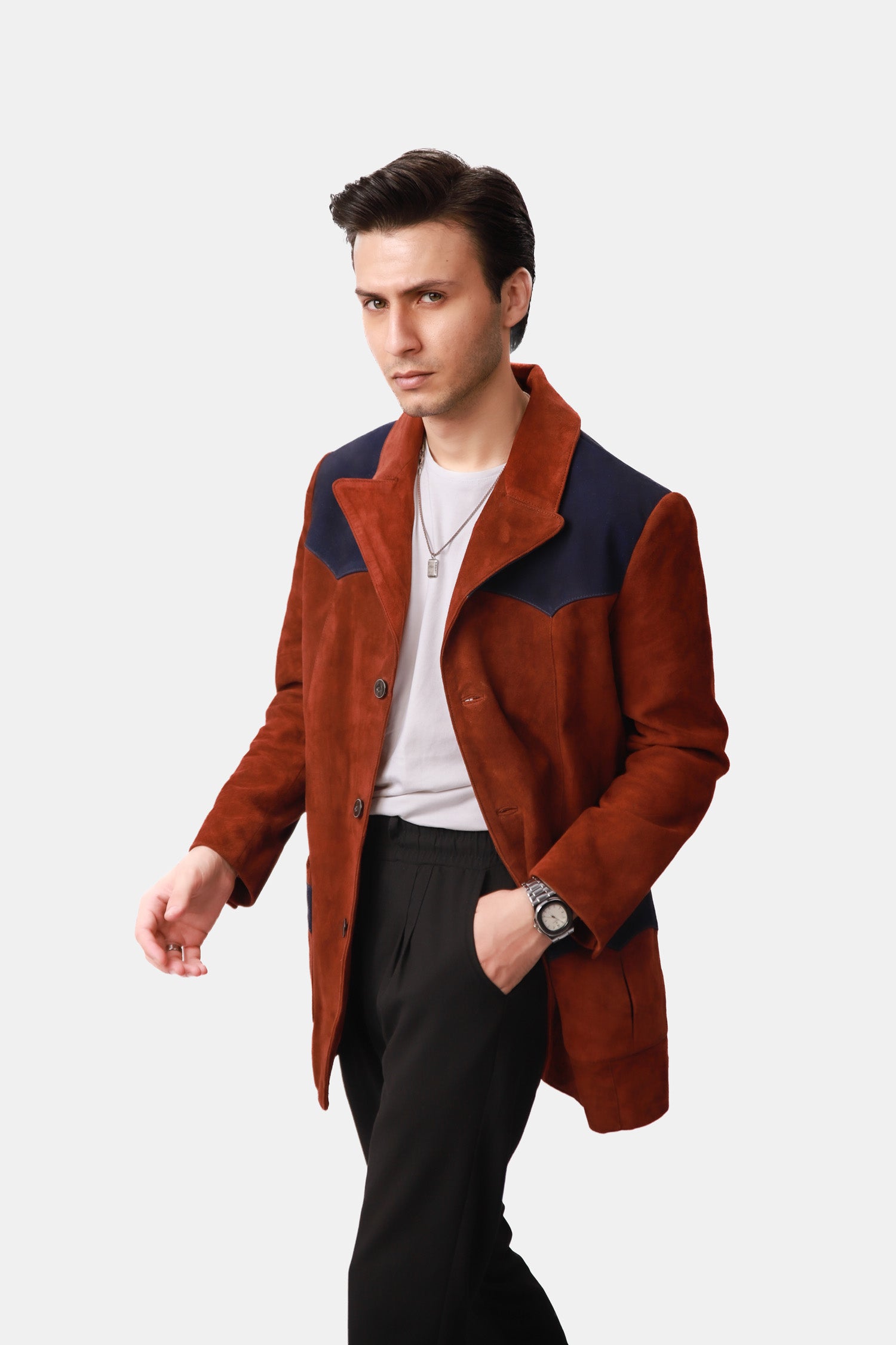 Rust Brown Suede Leather Blazer 
