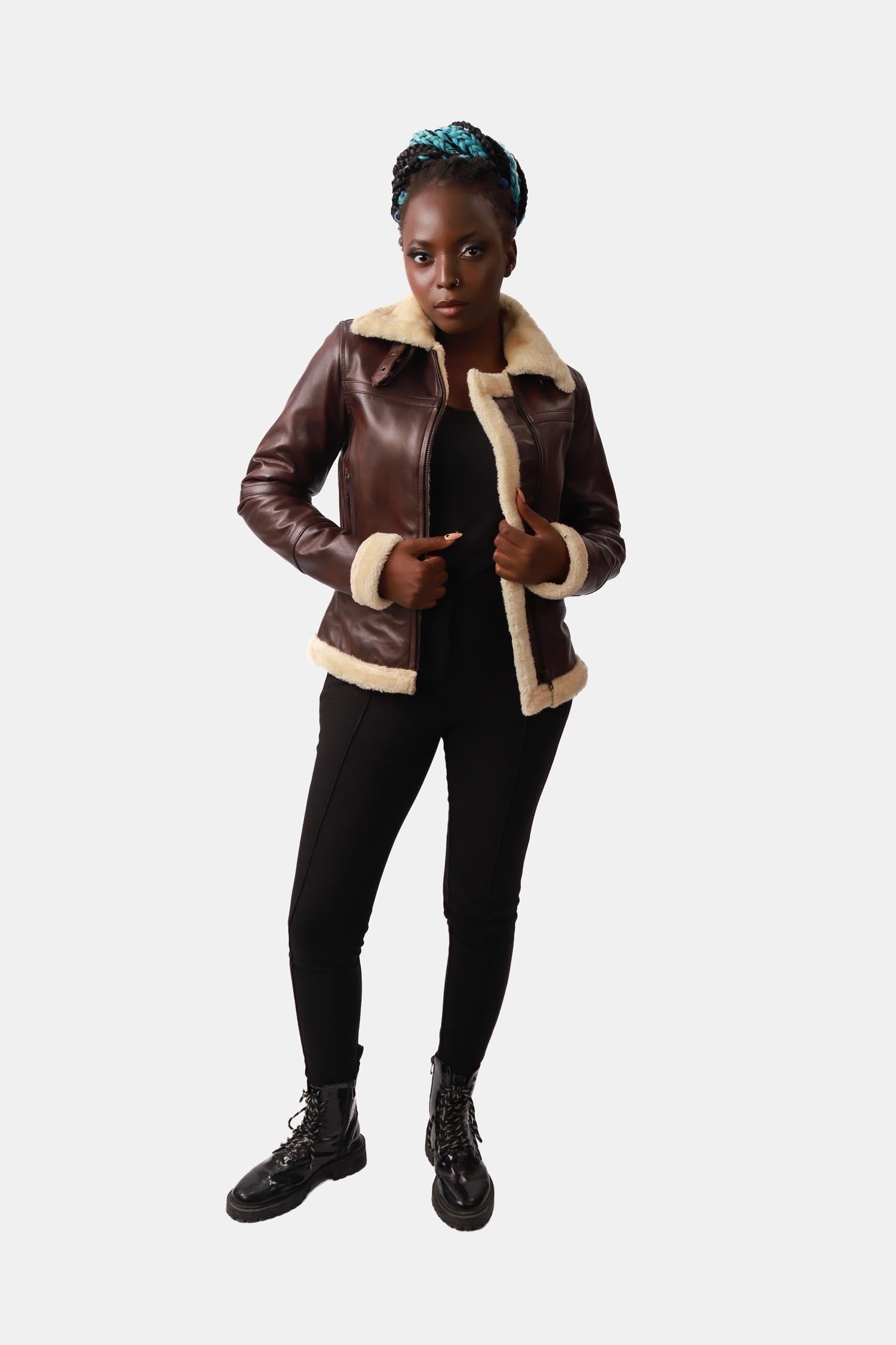 Cloudy Dark Brown B-3 Bomber Shearling Leather Jacket