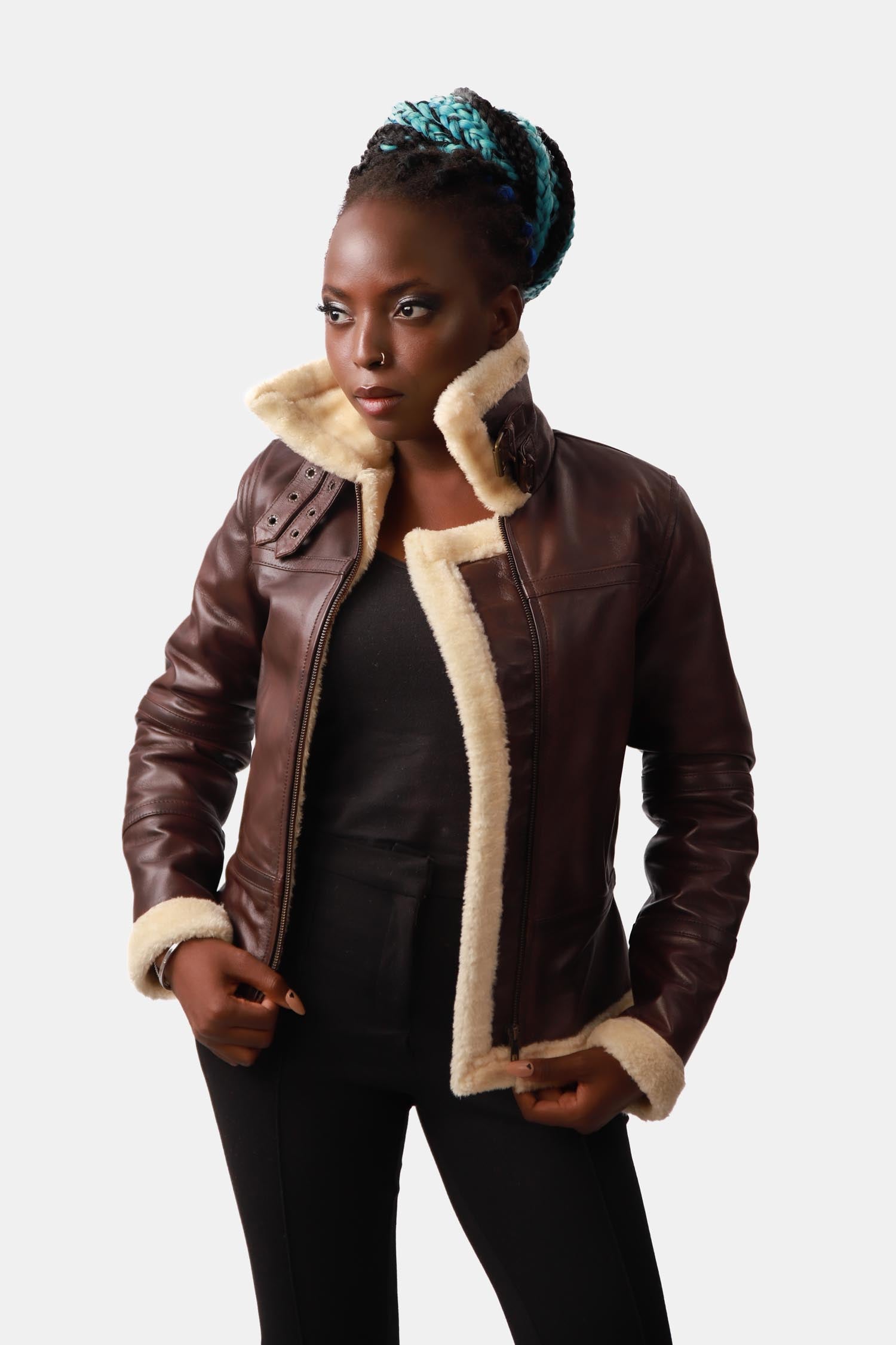 Cloudy Dark Brown B-3 Bomber Shearling Leather Jacket