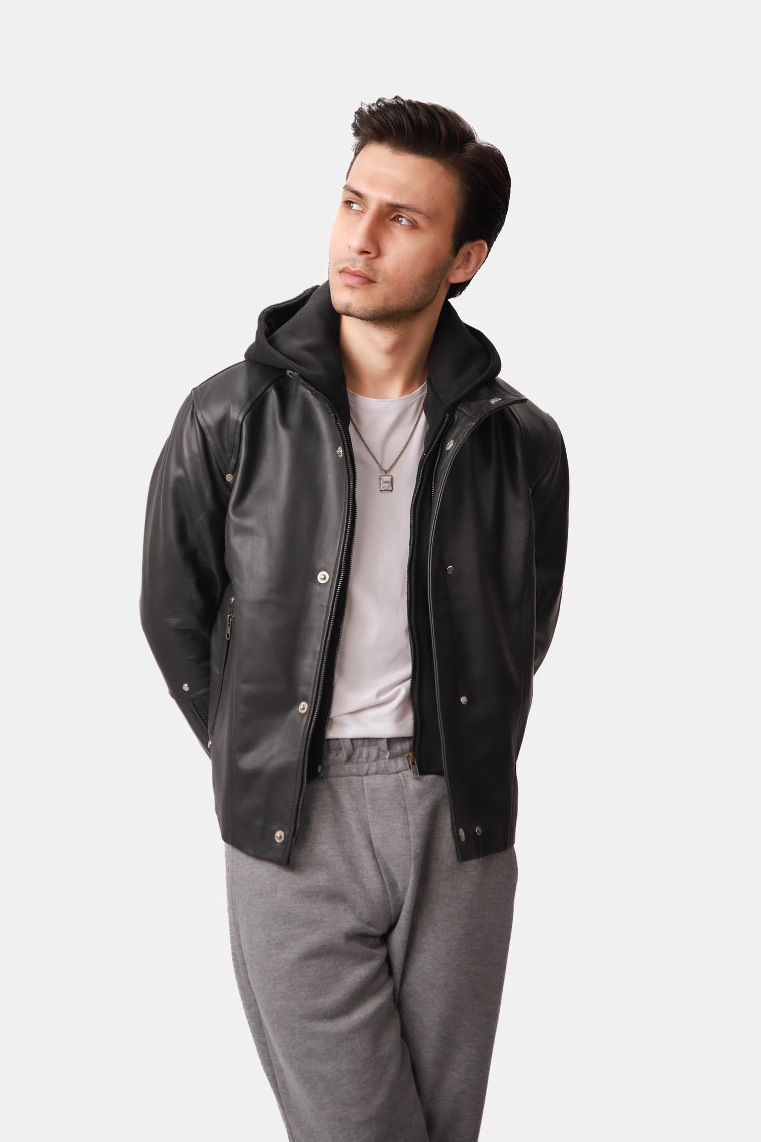 Black Leather Hooded Jacket