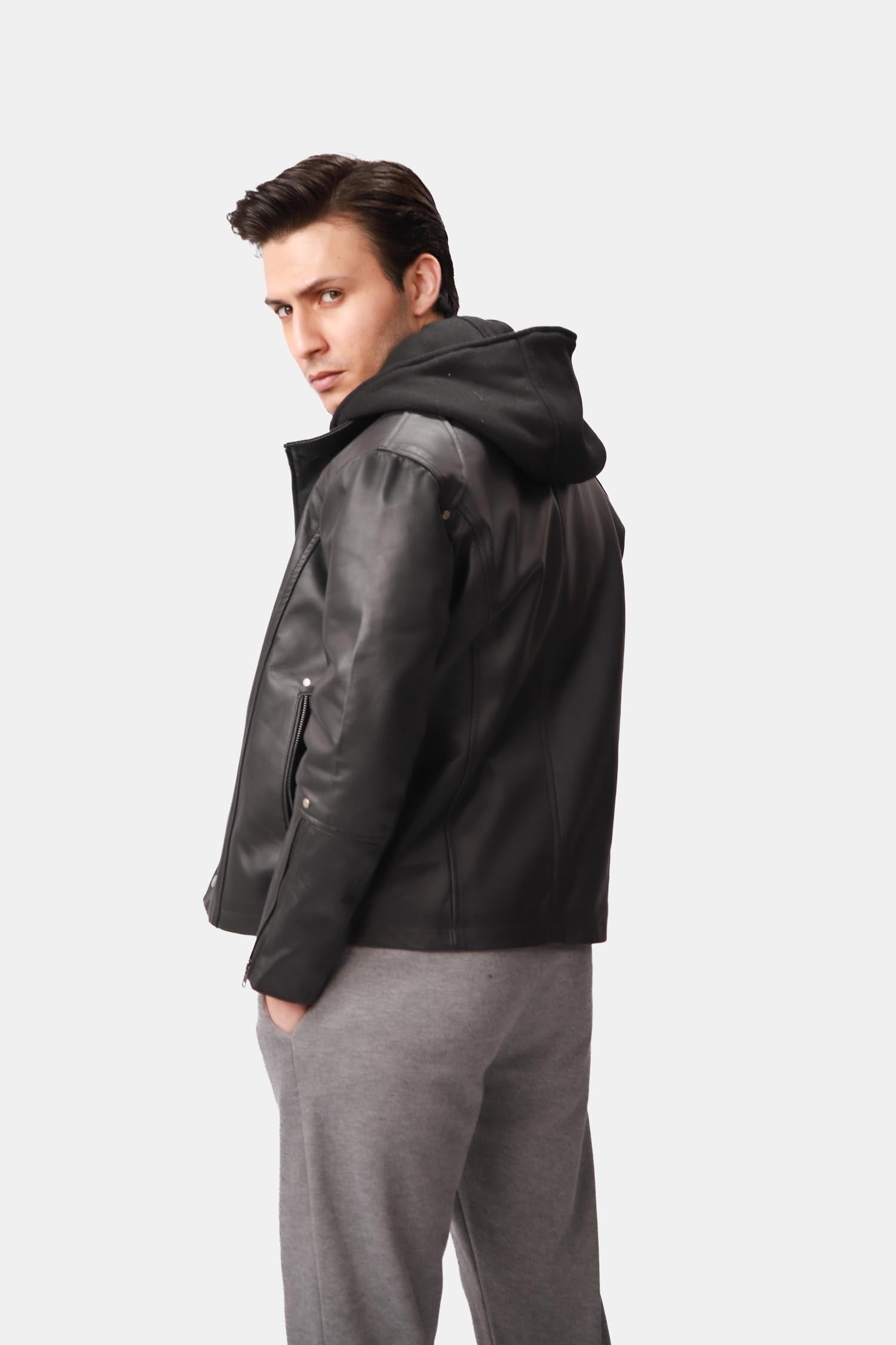 Leather Double-layered Hooded Jacket