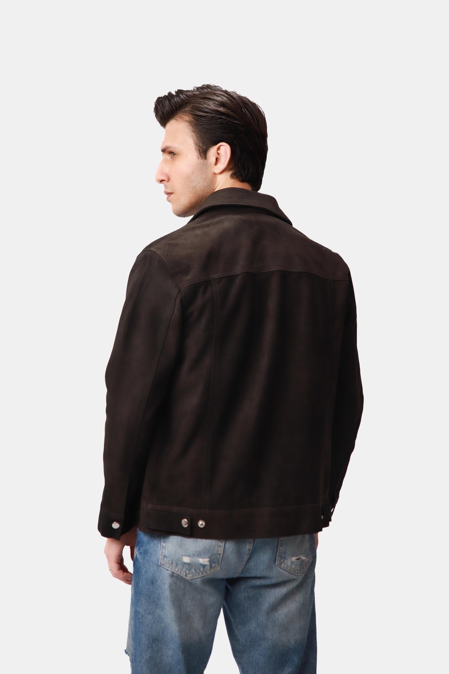 Brown Suede Leather Trucker Jacket 