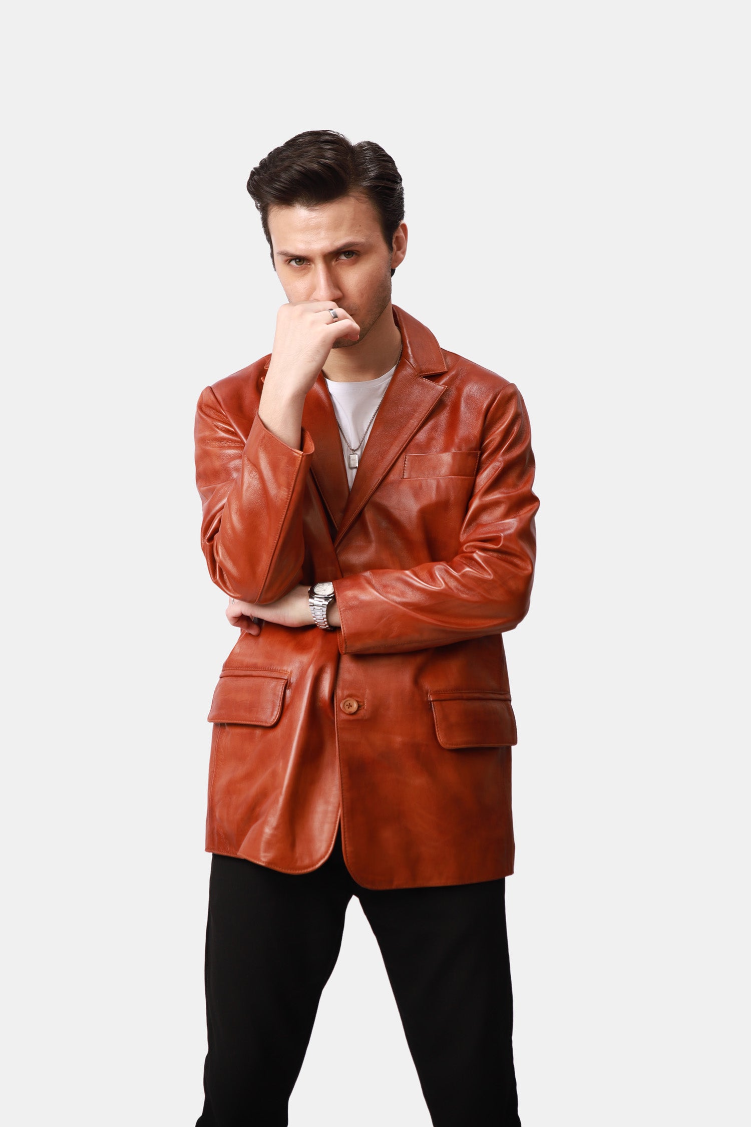 Brown Leather Blazer For Men