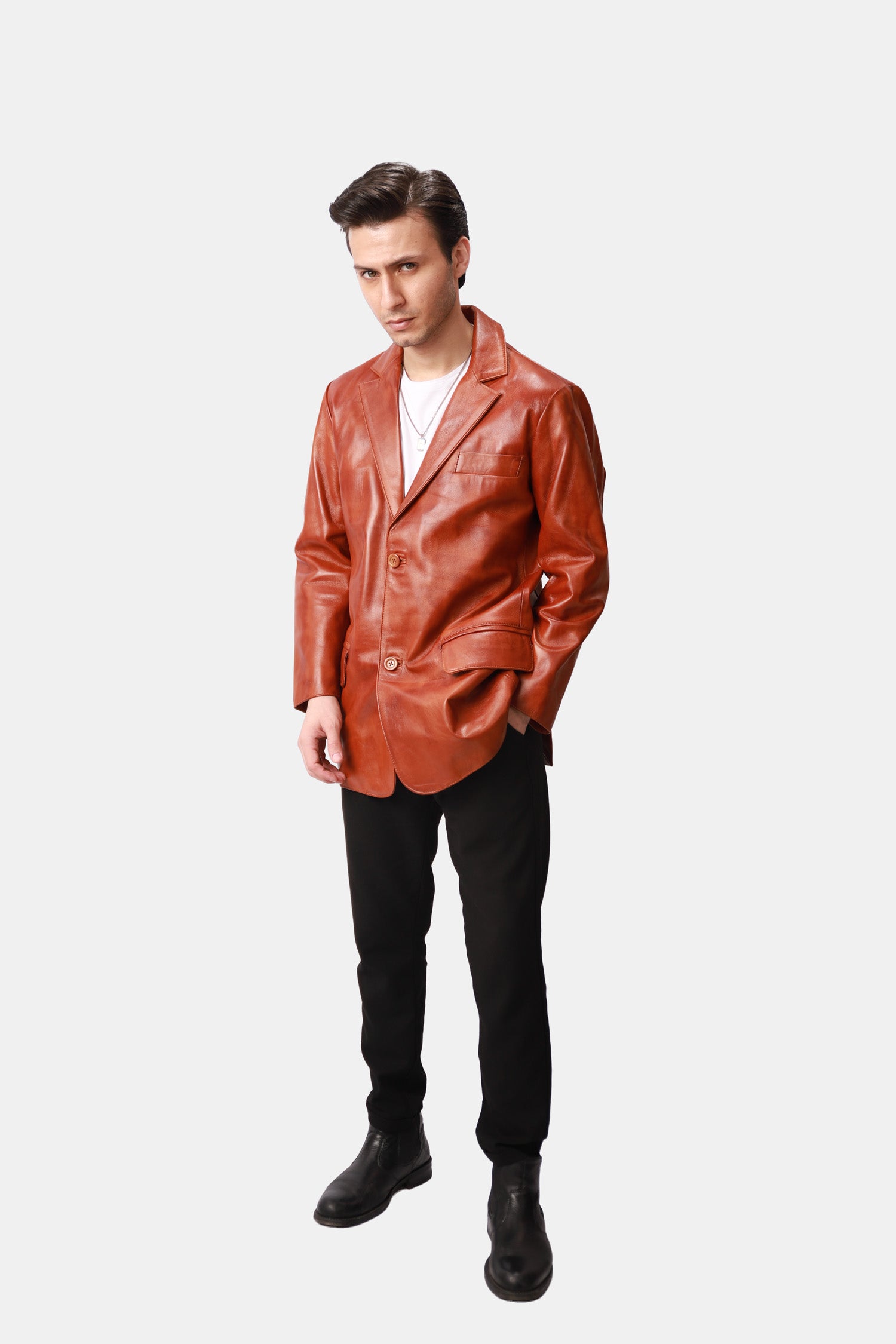 Brown Leather Blazer For Men