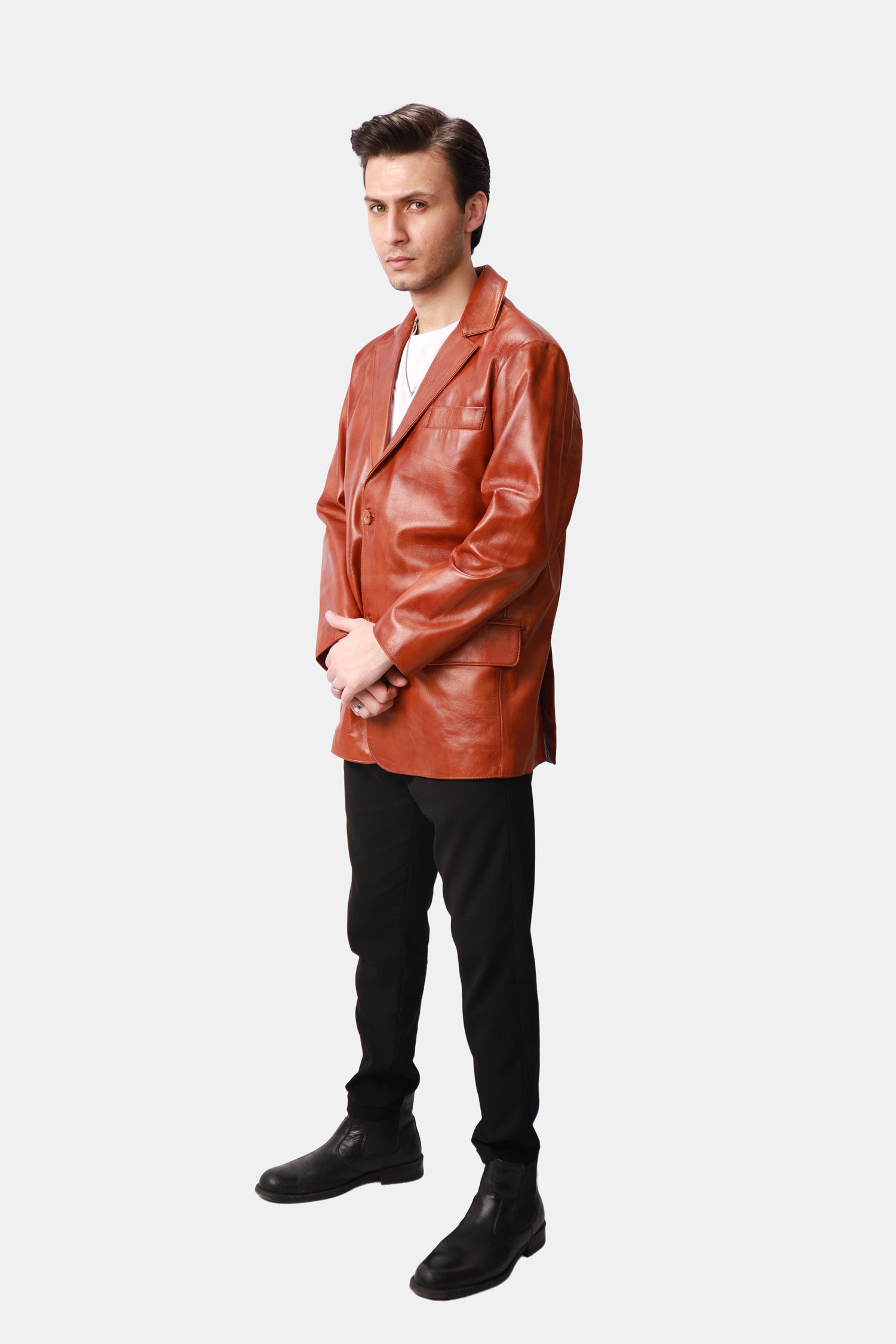 Brown Leather Blazer For Men